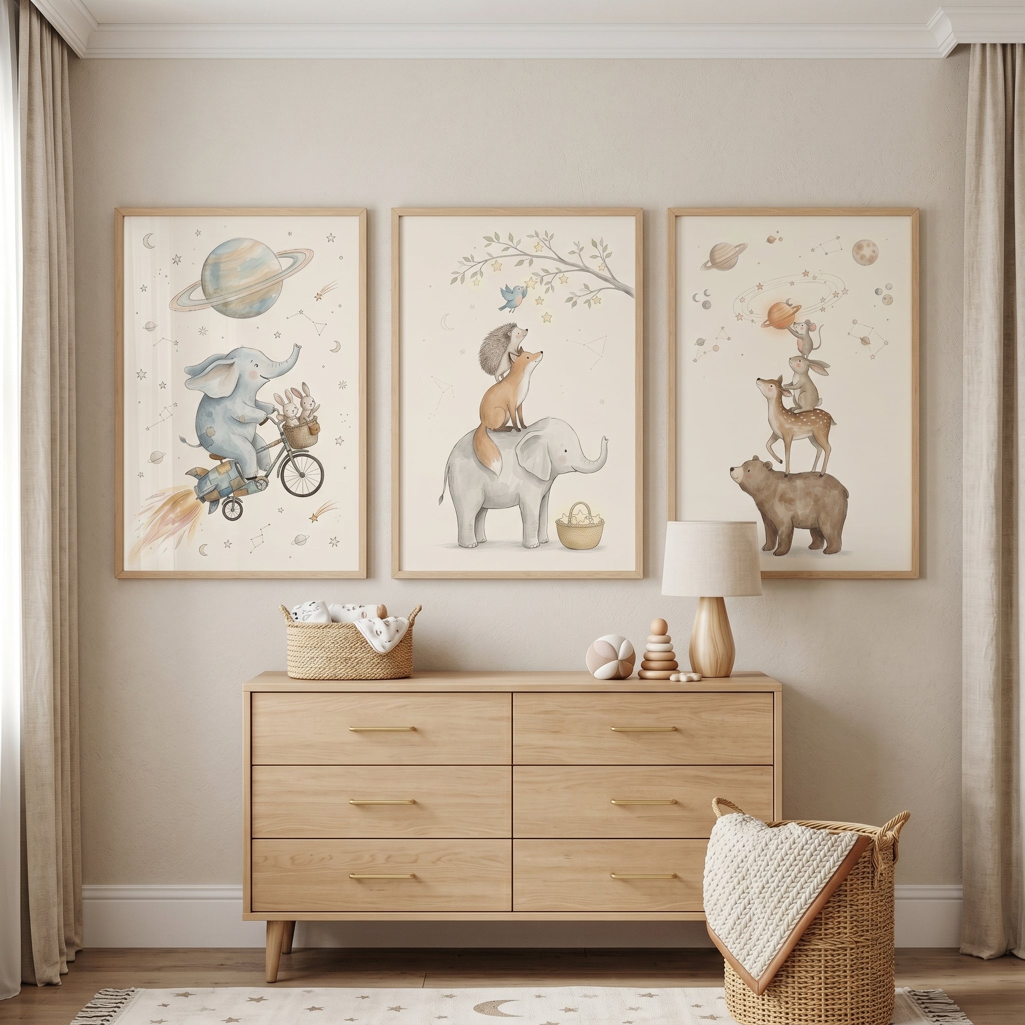 Vintage Dreamy Celestial Animals Wall Art Set of 3 - Celestial Animal Dreams