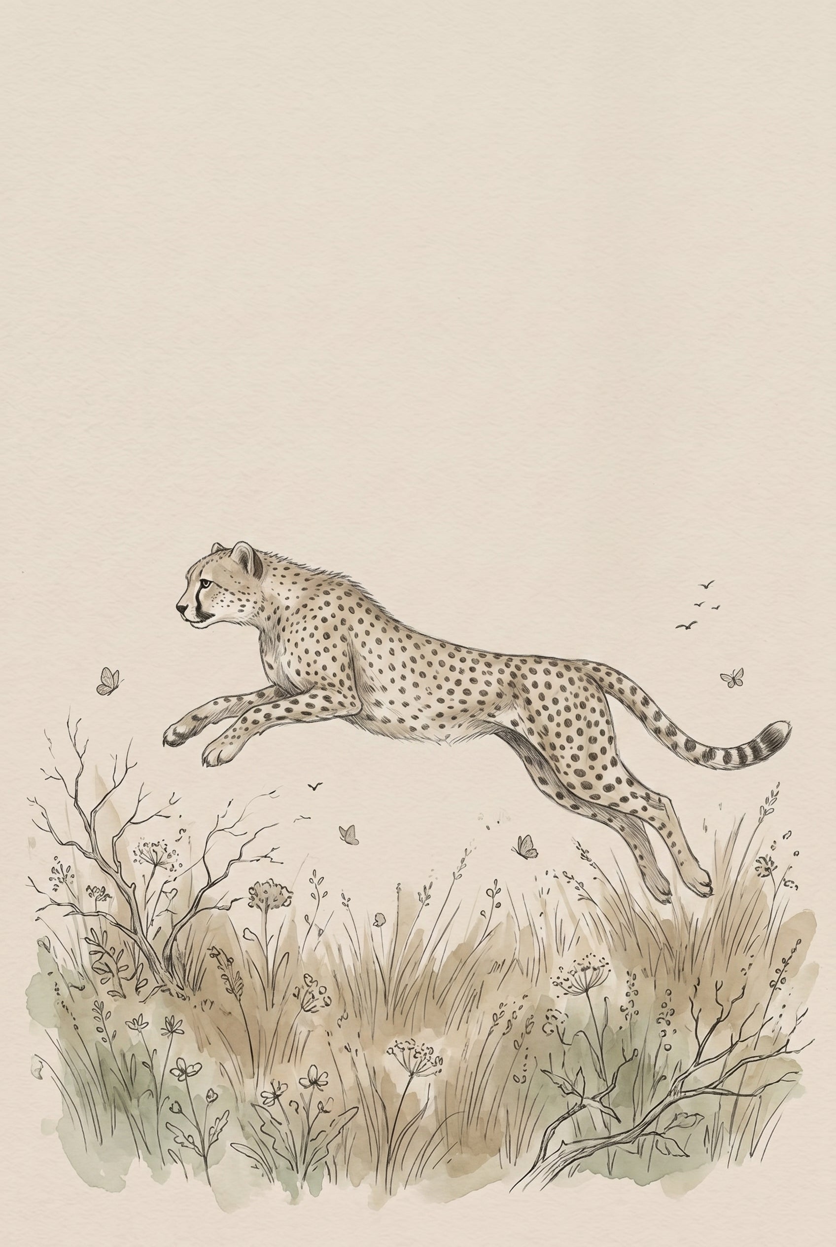 Vintage Earth Tone Cheetah Artwork - Graceful Cheetah Leap