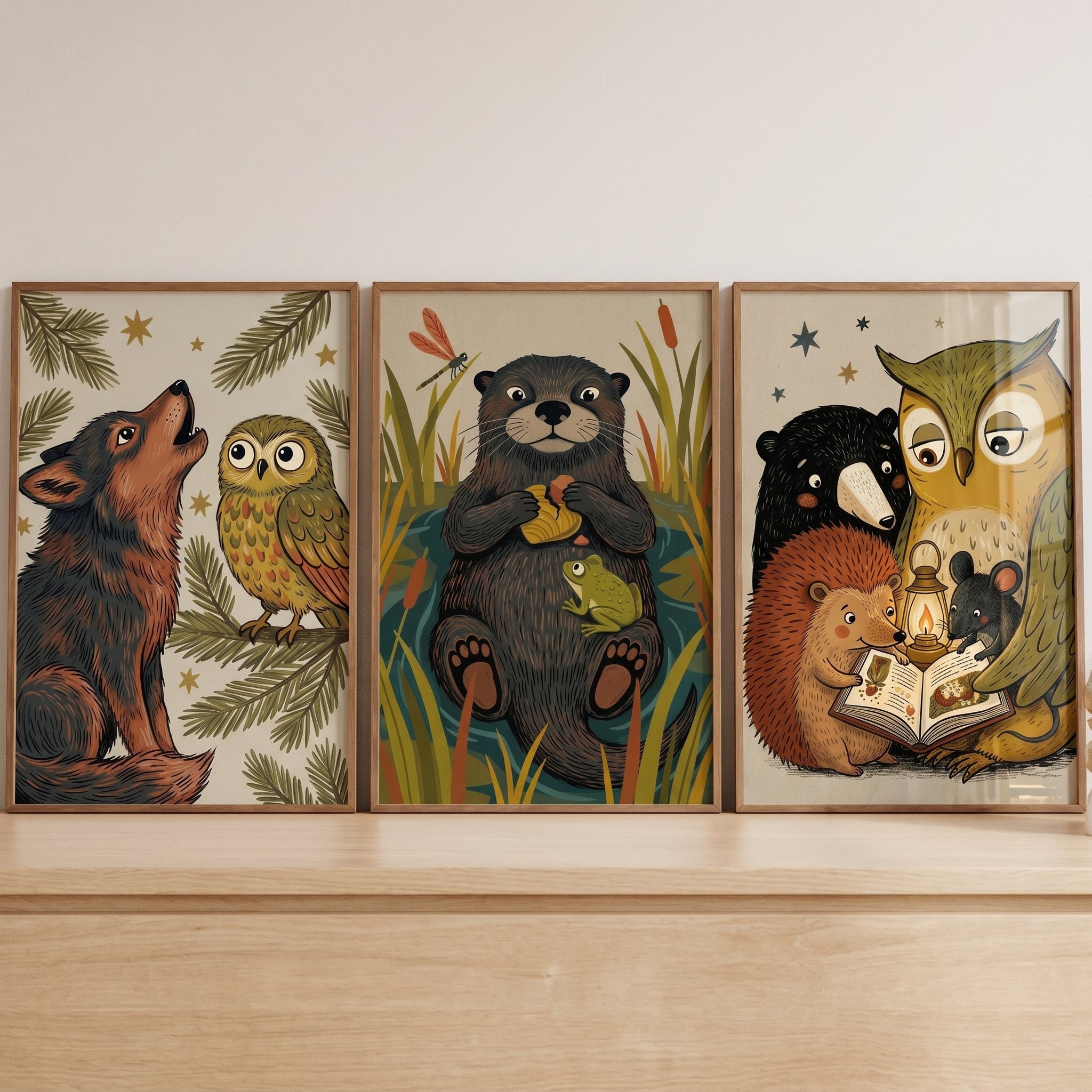 Vintage Earthy Woodland Animals Wall Art Set of 3 - Woodland Animal Magic