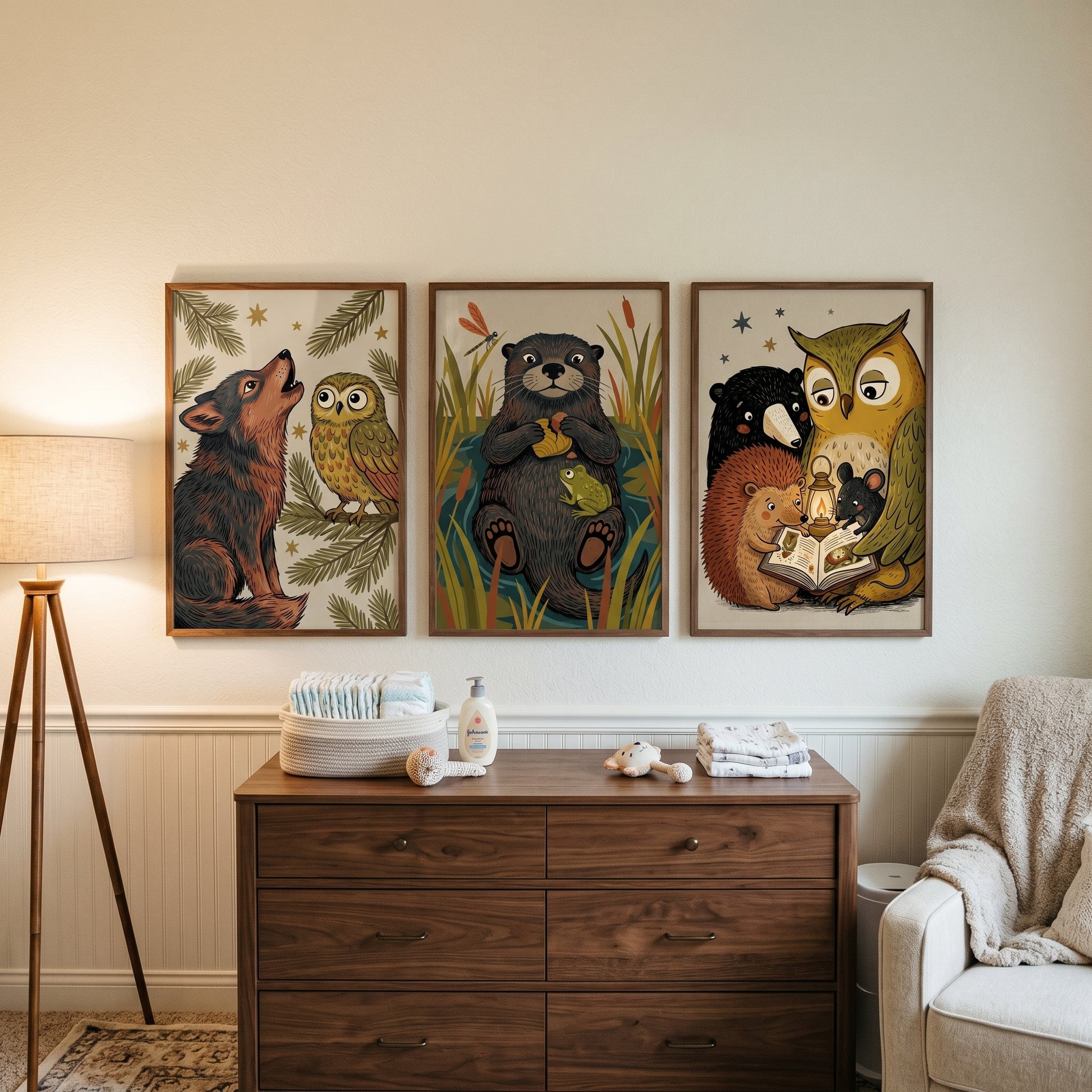 Vintage Earthy Woodland Animals Wall Art Set of 3 - Woodland Animal Magic