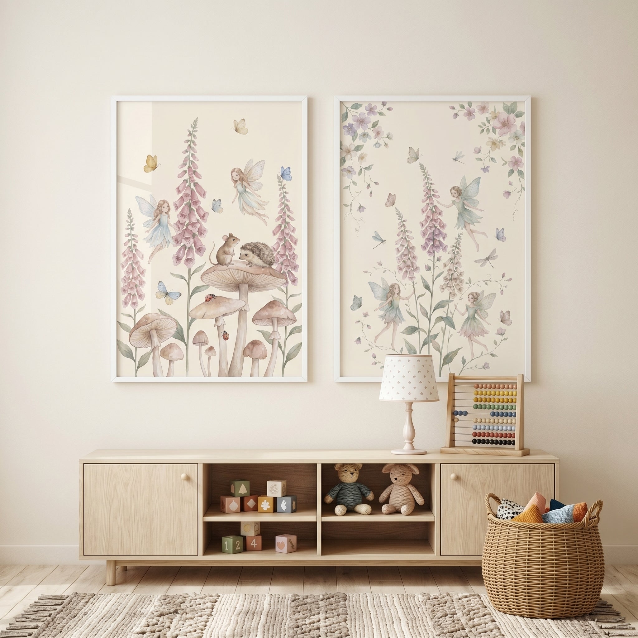 Vintage Enchanted Garden Fairies Wall Art Set of 2 - Whimsical Forest Fairies