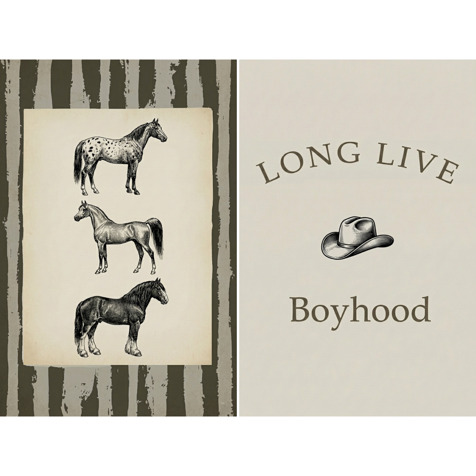Vintage Farmhouse Western Horse Wall Art Set of 2 - Long Live Boyhood