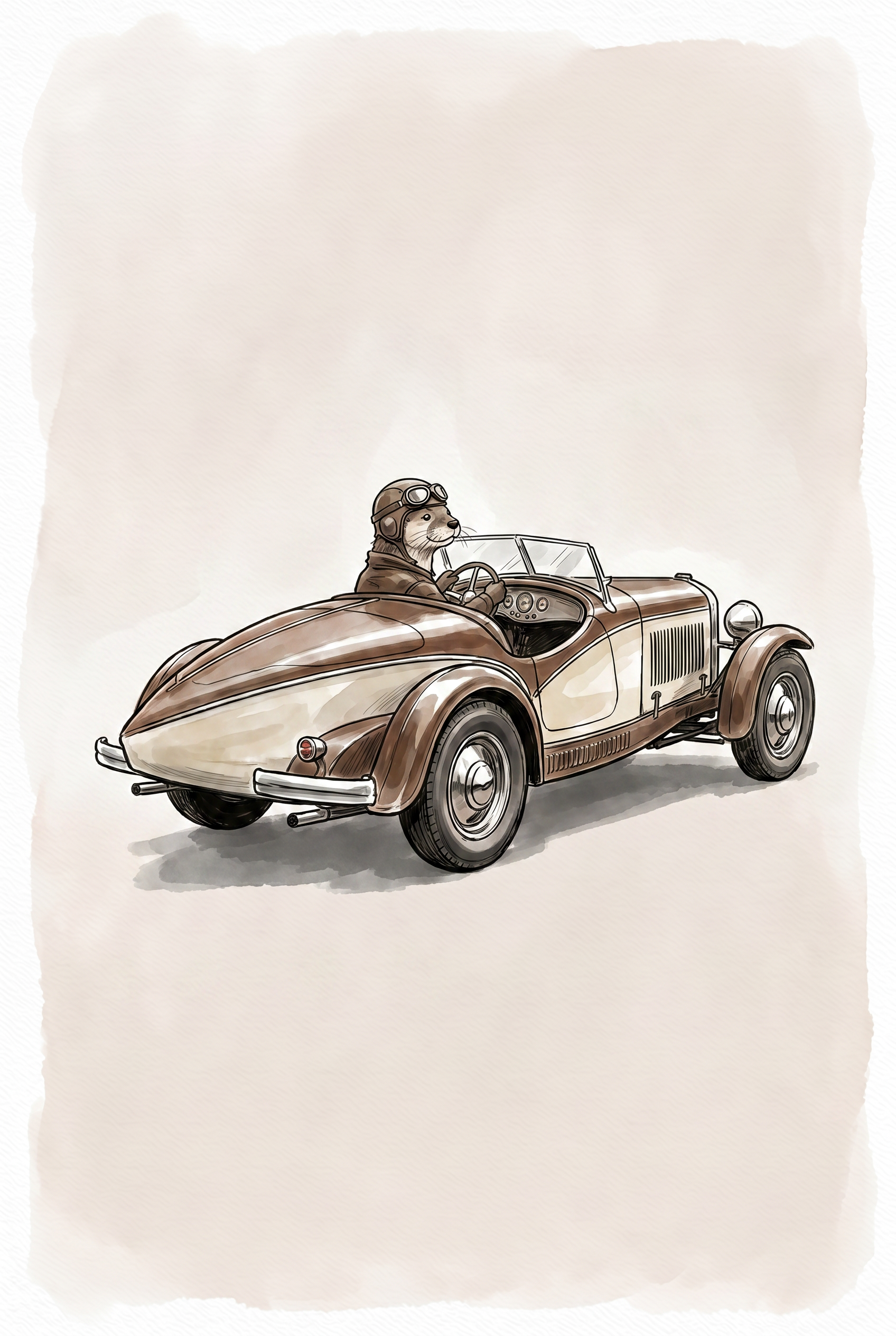 Vintage Goggles Driving Otter Wall Art - Vintage Otter Driver