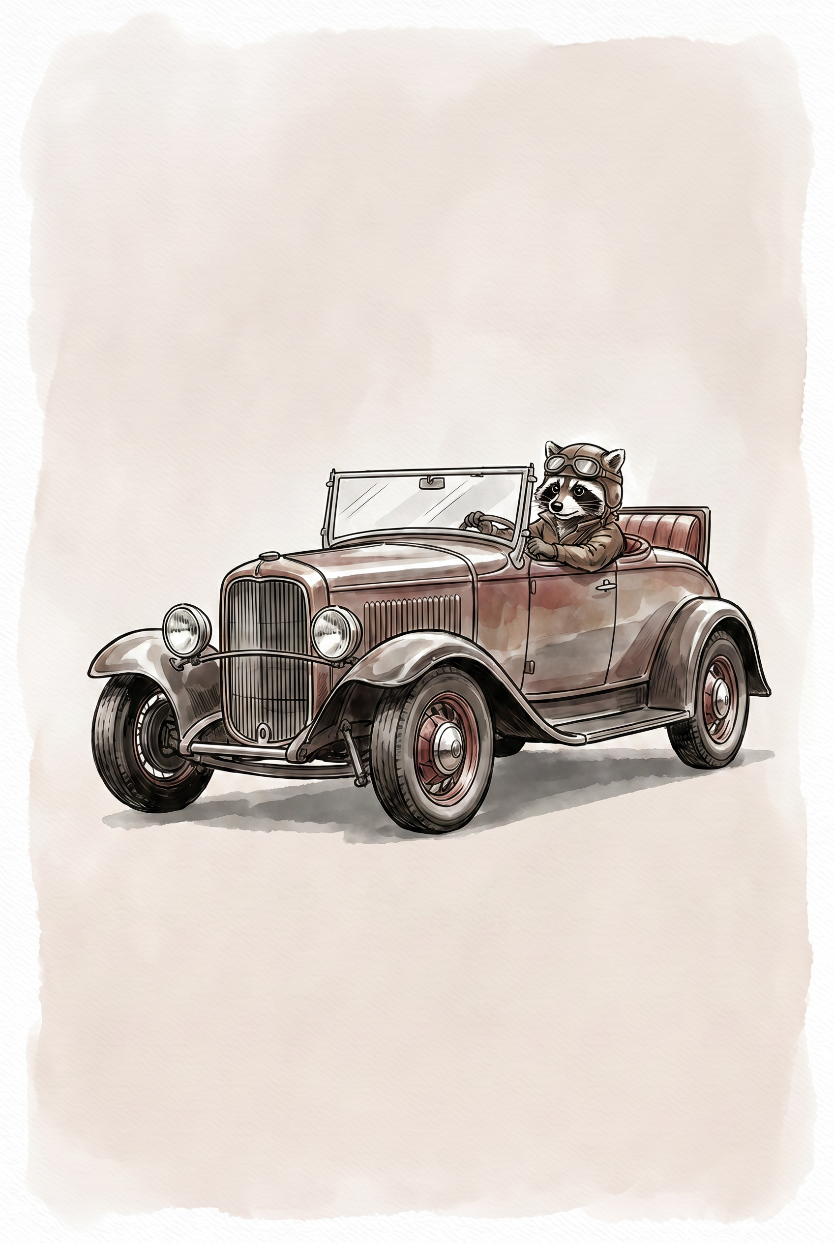 Vintage Goggles Driving Raccoon Wall Art - Raccoon Road Trip