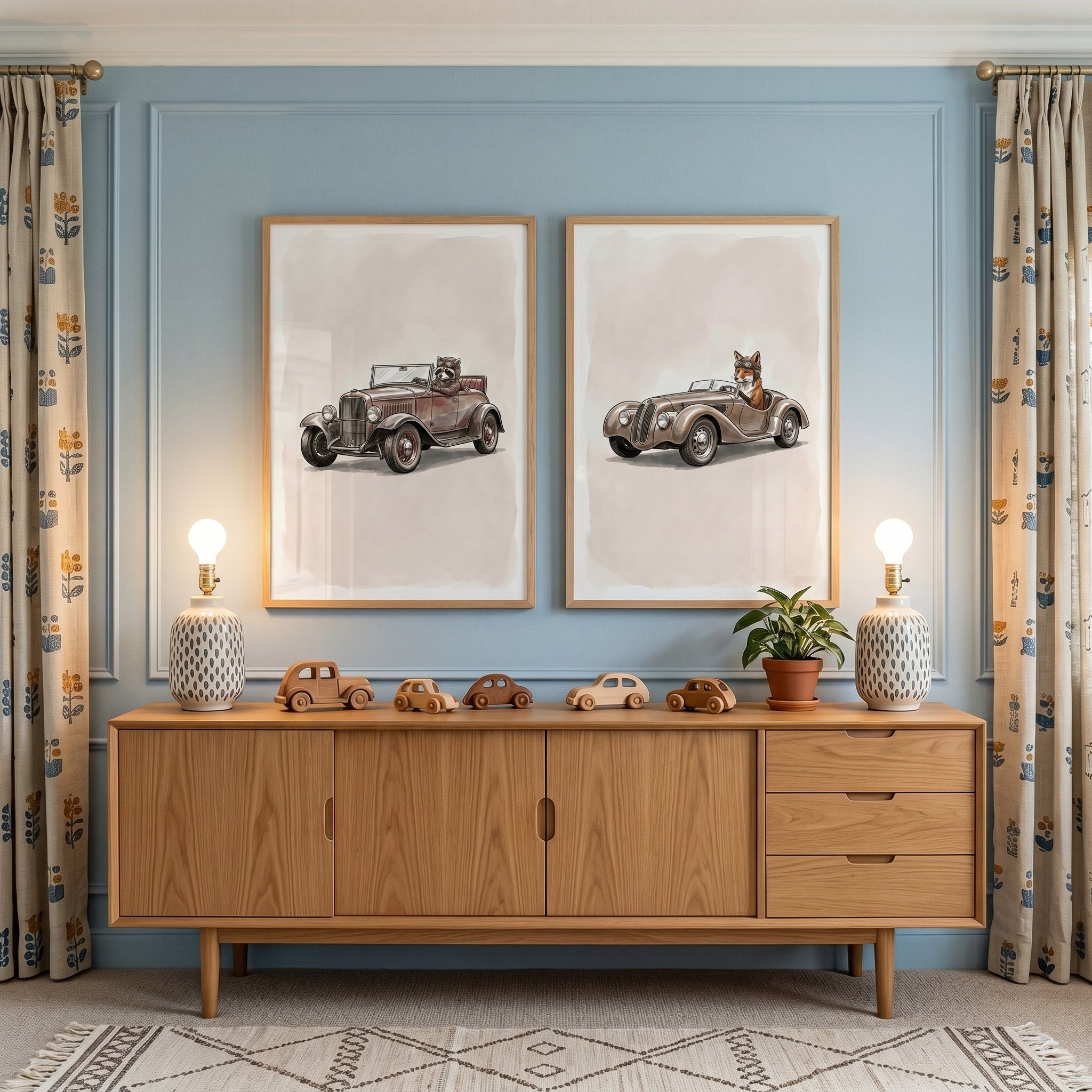 Vintage Goggles Woodland Animal Car Wall Art Set of 2 - Woodland Roadsters