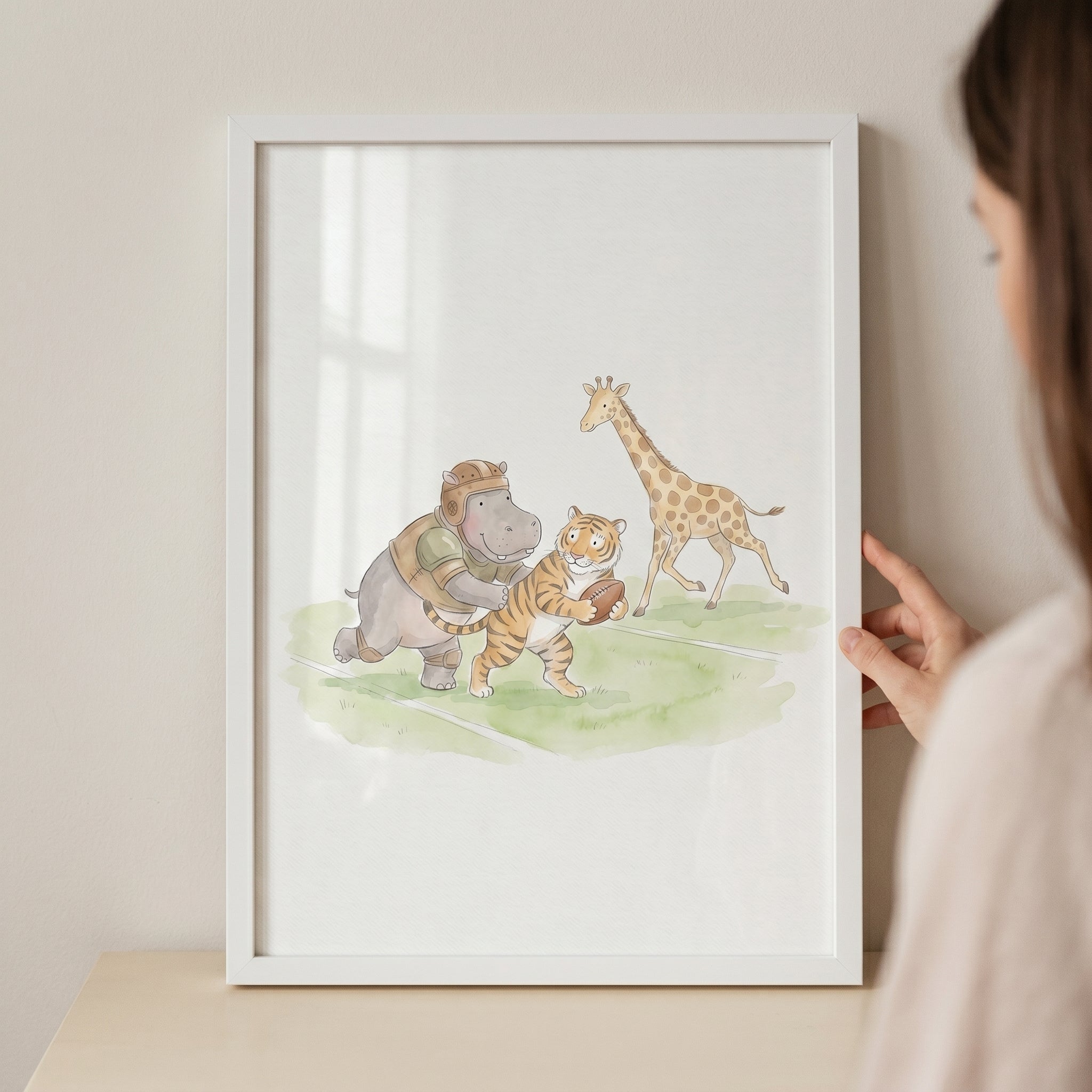 Vintage Helmet Football Animals Wall Art - Jungle Football Match