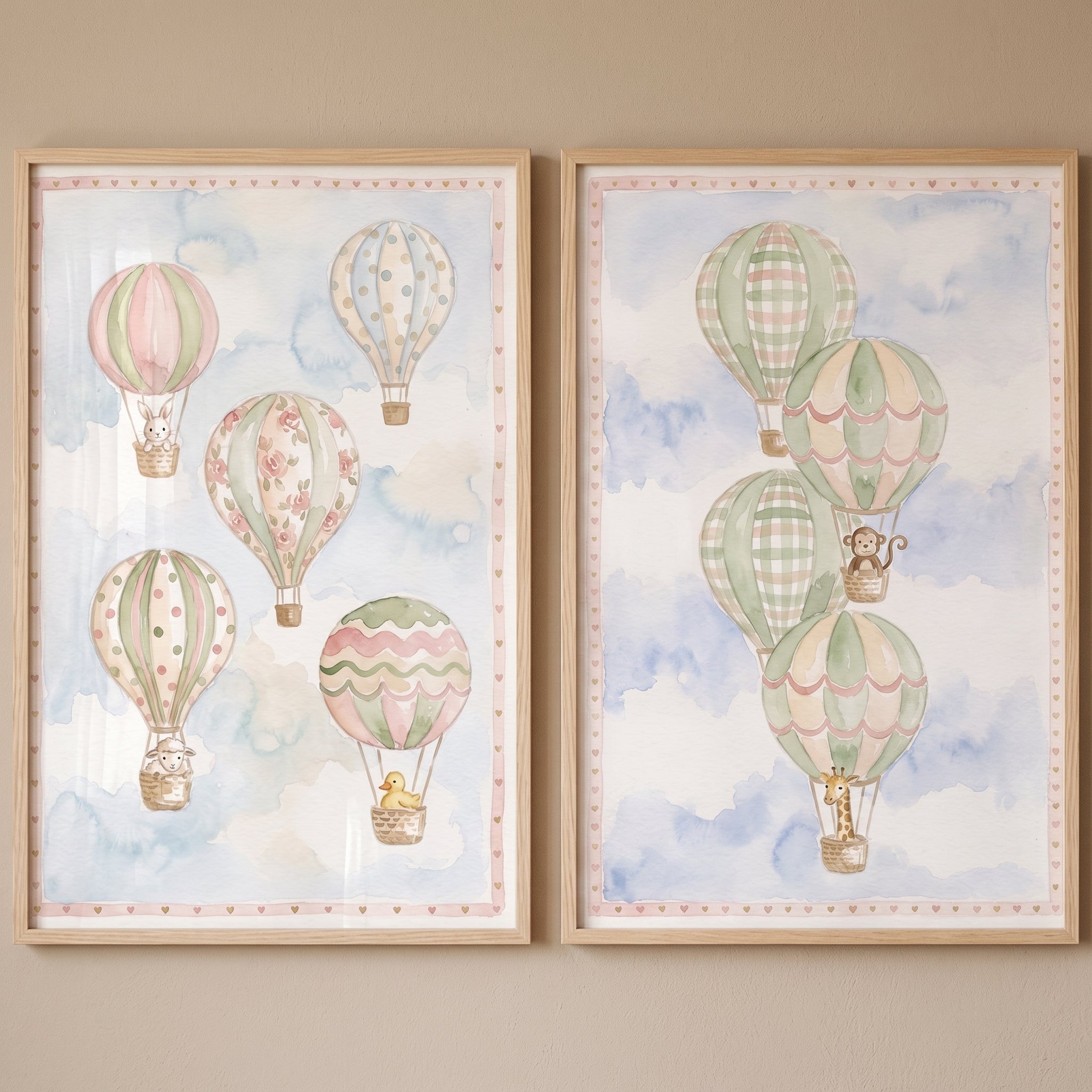 Vintage Hot Air Balloon Wall Art Set Of 2 - Whimsical Sky Journey