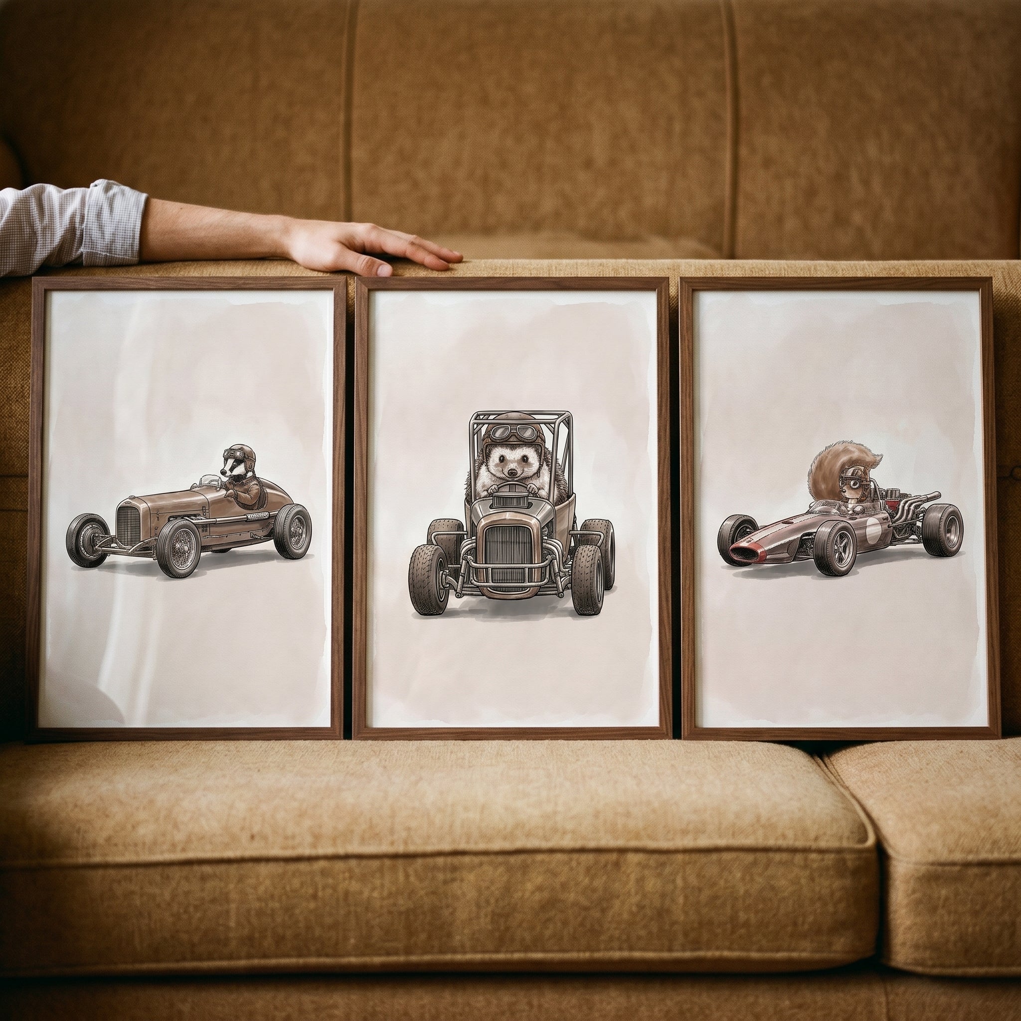 Vintage Hot Rod Animal Wall Art Set of 3 - Vintage Animal Racing