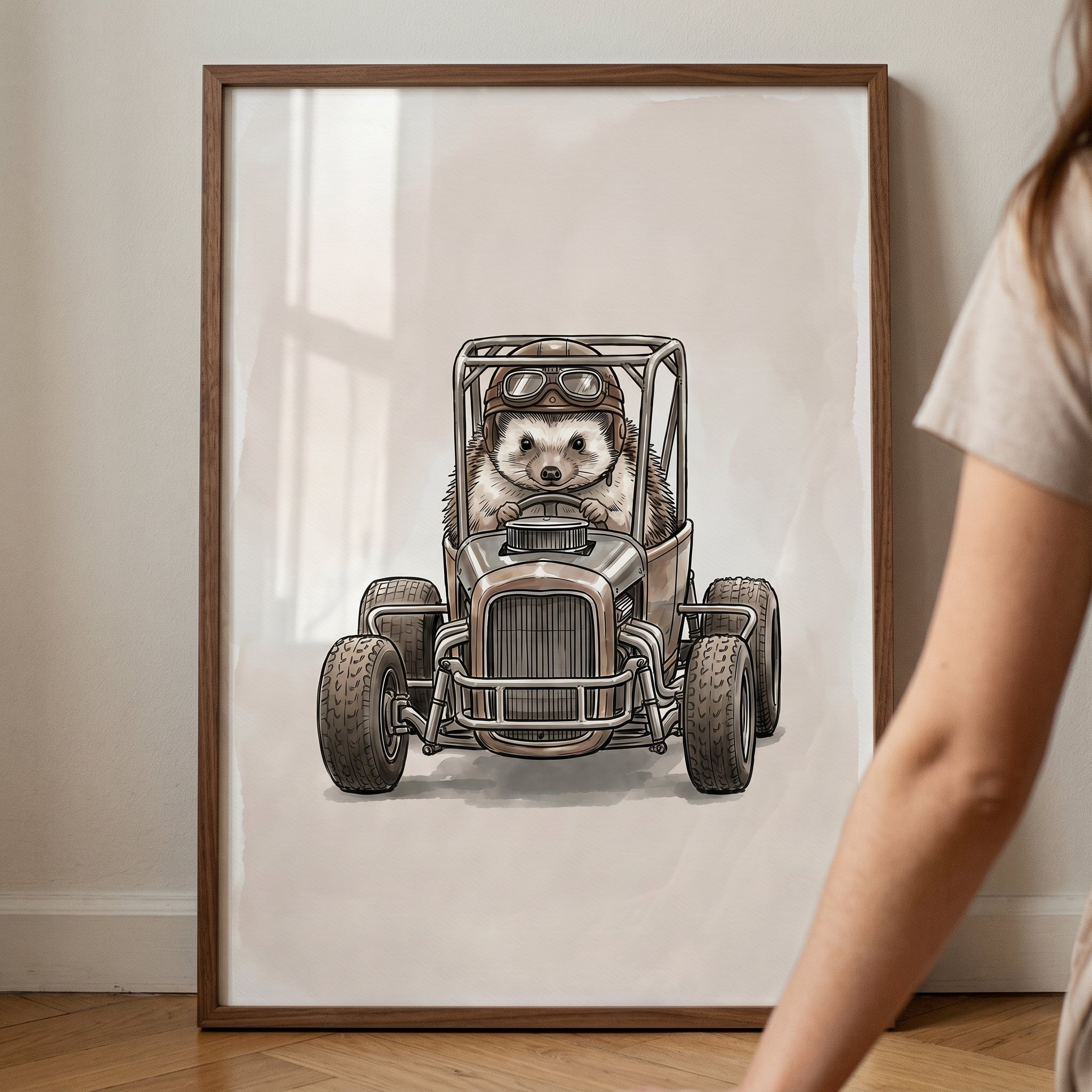 Vintage Hot Rod Hedgehog Wall Art - Prickly Road Racer