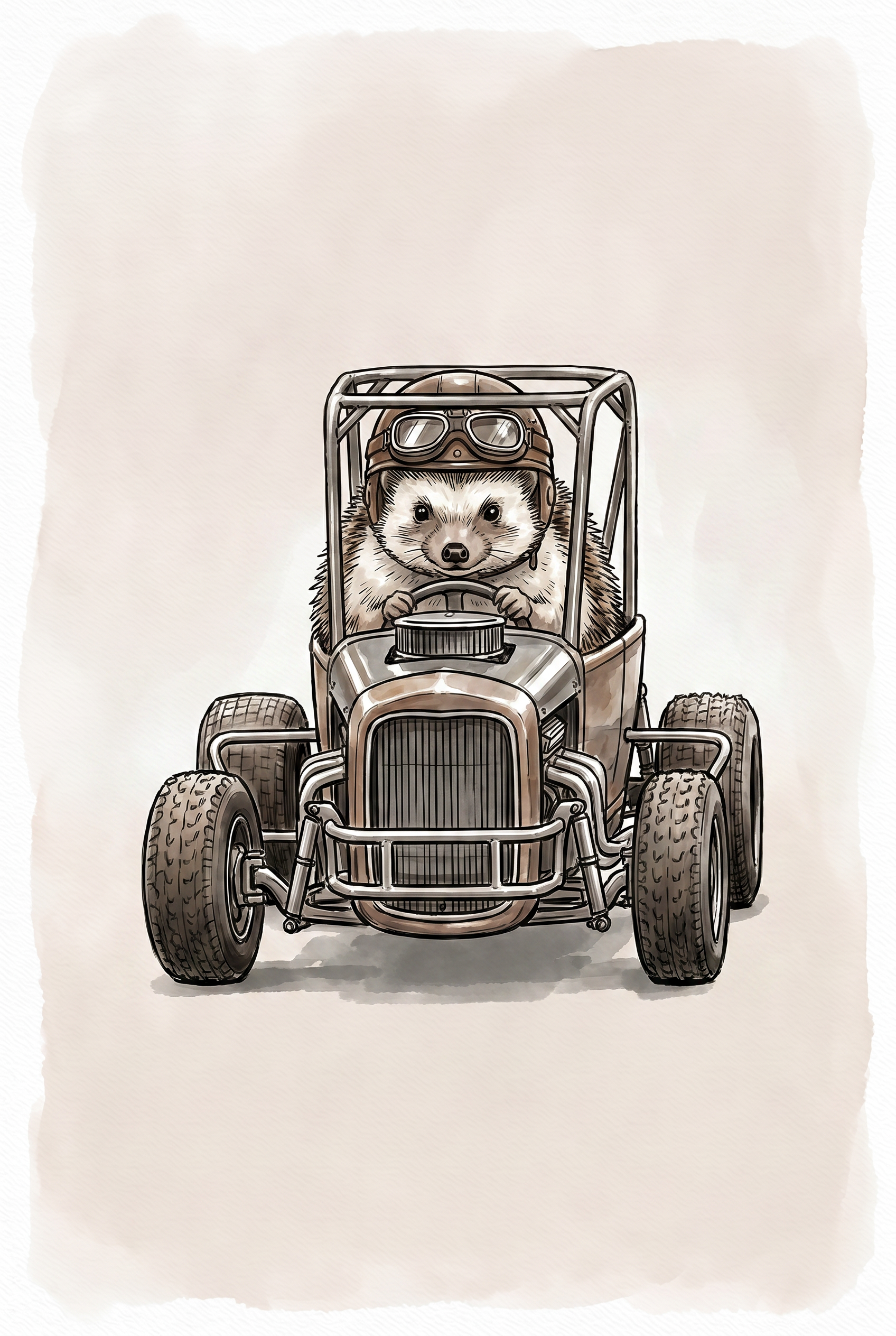 Vintage Hot Rod Hedgehog Wall Art - Prickly Road Racer