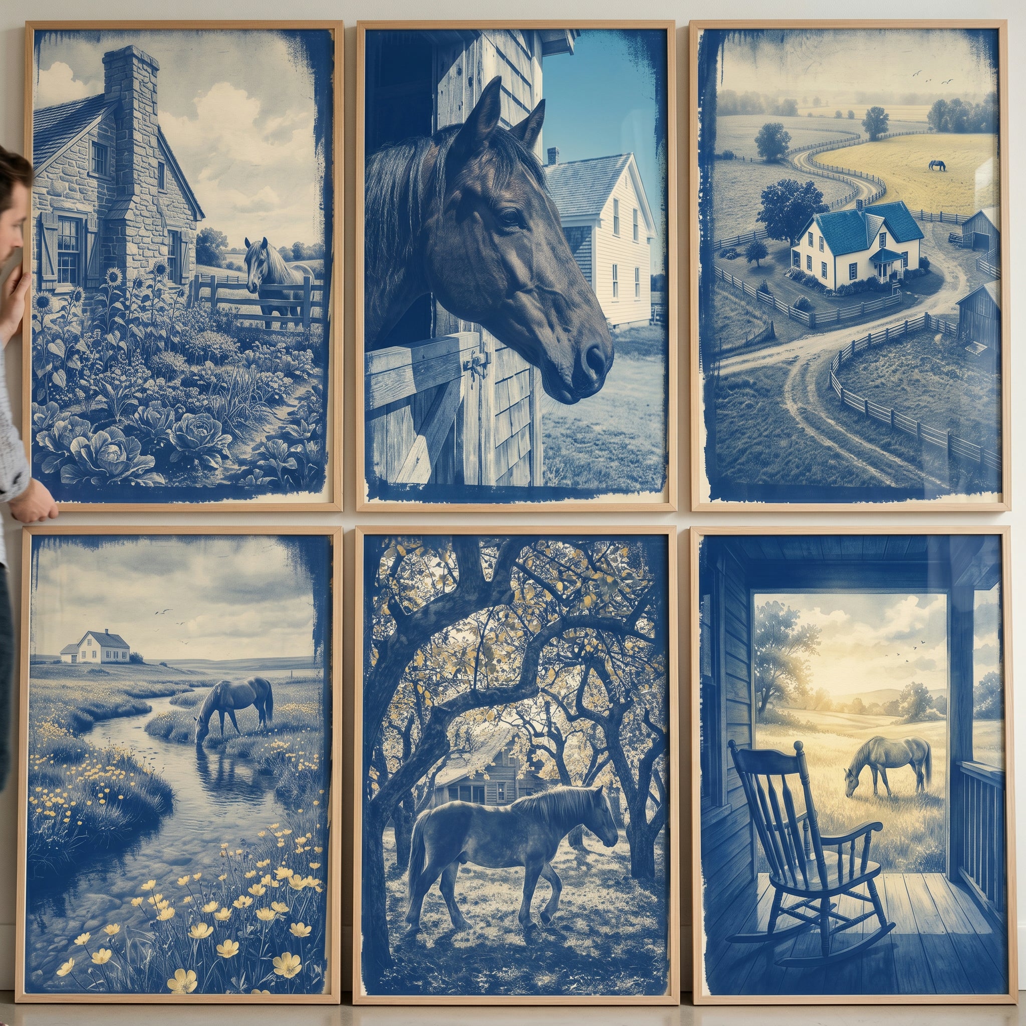 Vintage Indigo Horse Wall Art Set Of 6 - Indigo Country Life