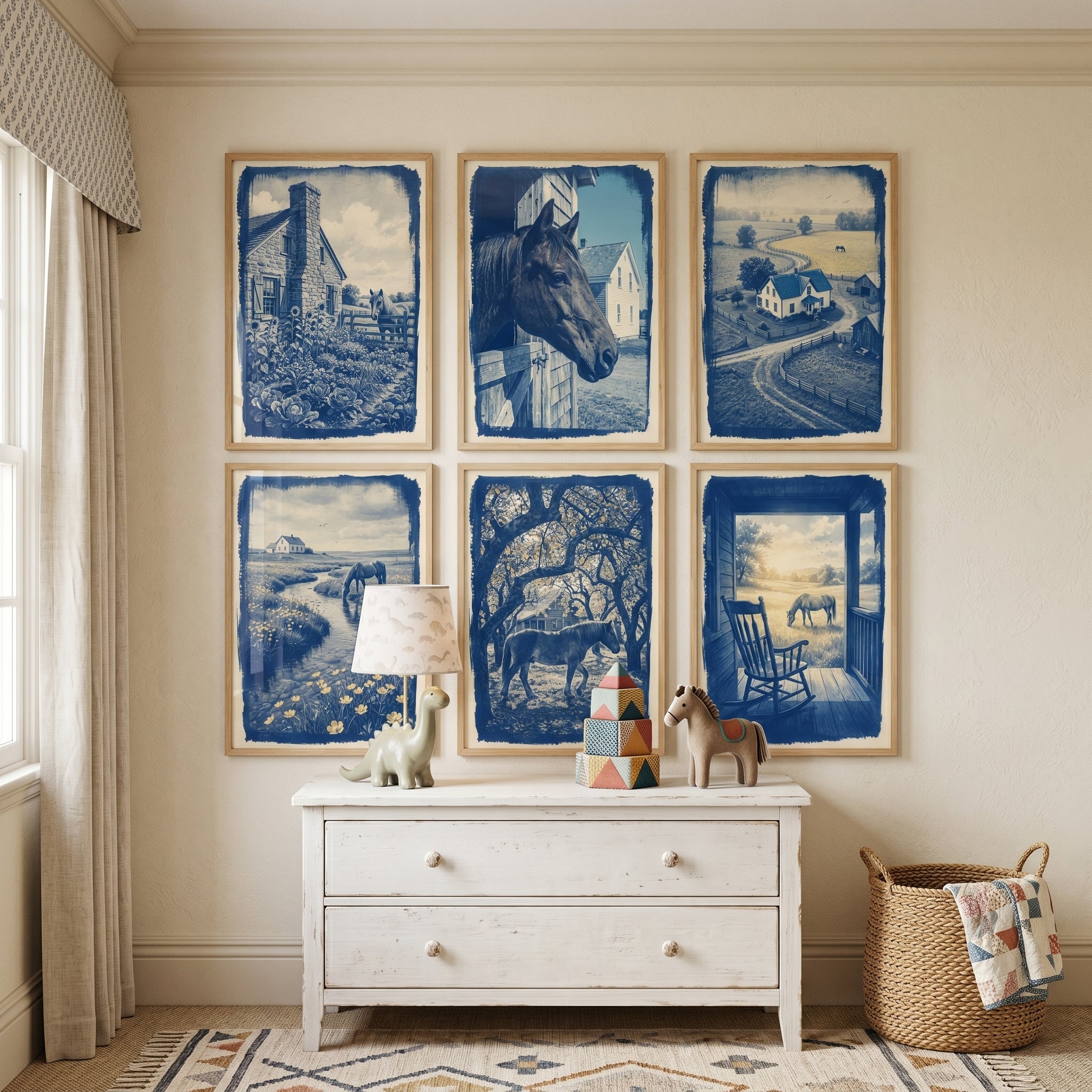 Vintage Indigo Horse Wall Art Set Of 6 - Indigo Country Life