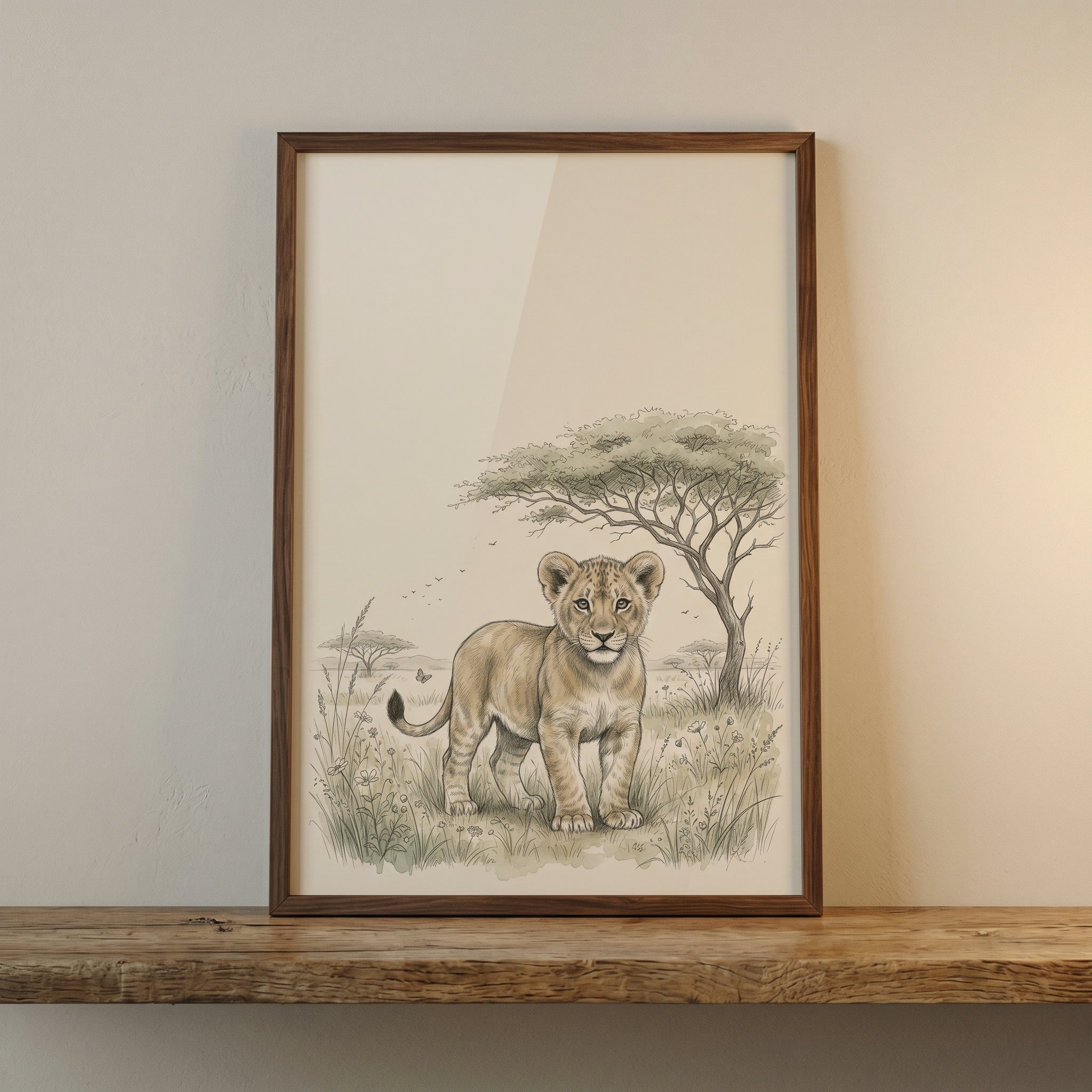 Vintage Lion Cub Wall Art - Golden Savanna Cub
