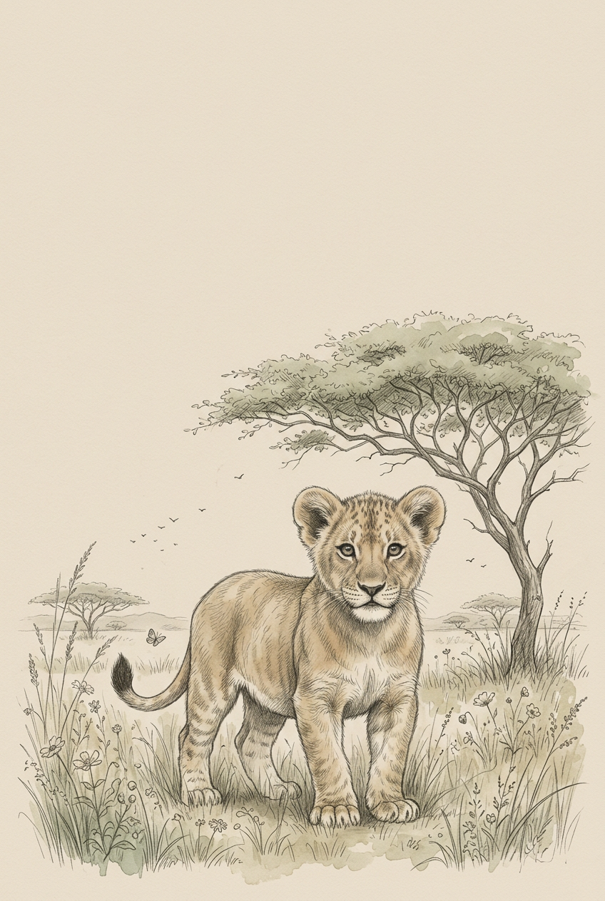 Vintage Lion Cub Wall Art - Golden Savanna Cub