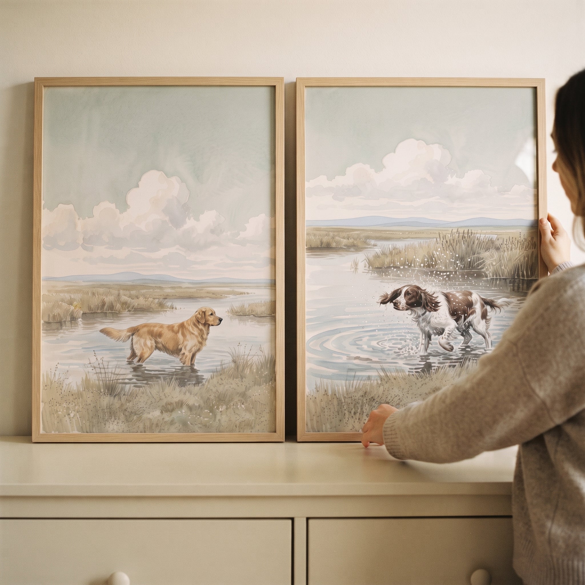 Vintage Marshland Hunting Dog Wall Art Set of 2 - Marshland Canine Pair
