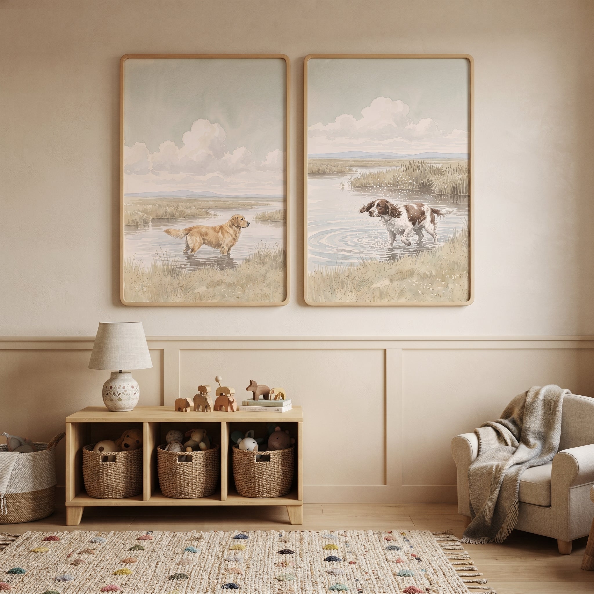 Vintage Marshland Hunting Dog Wall Art Set of 2 - Marshland Canine Pair