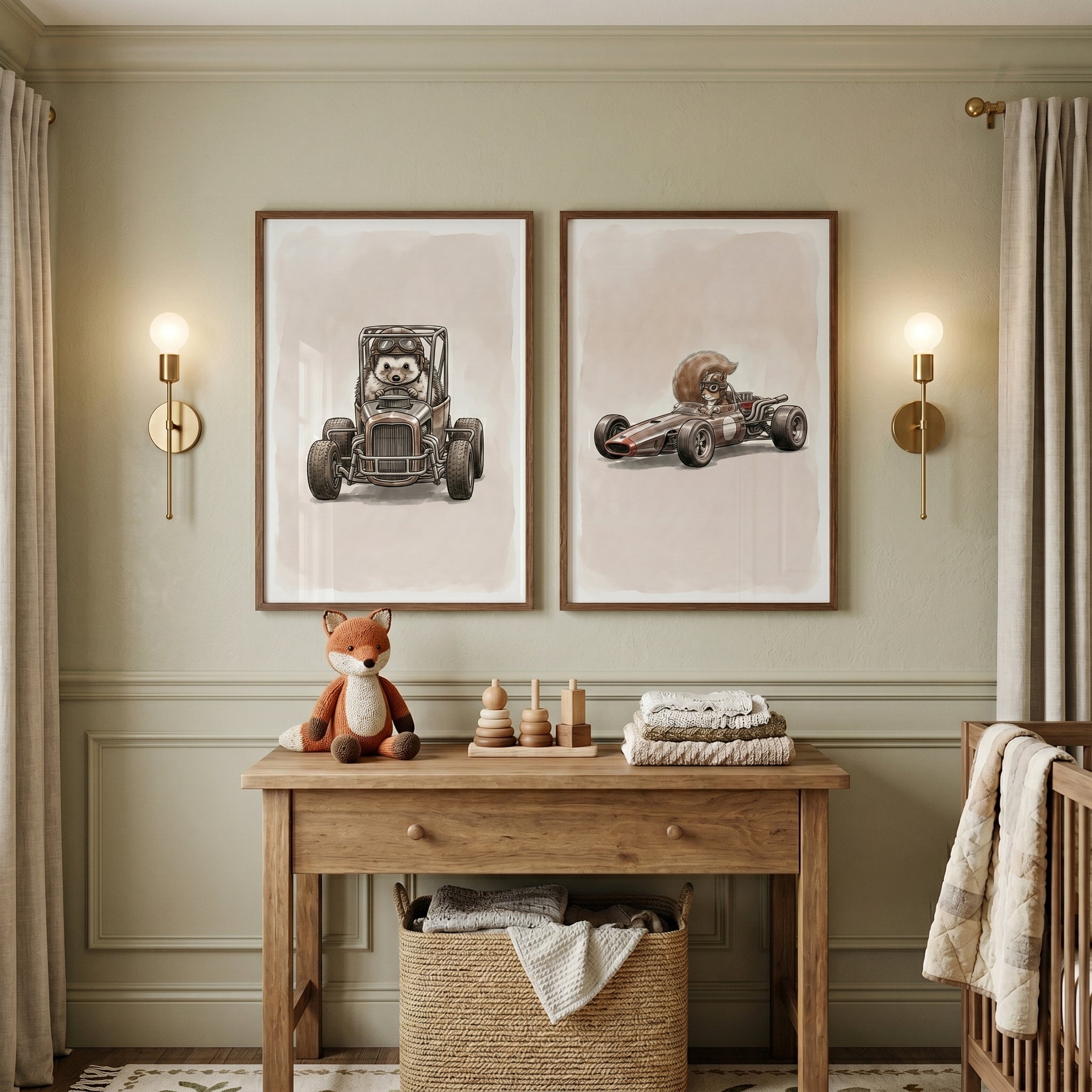 Vintage Motor Racer Animal Wall Art Set of 2 - Tiny Speed Demons