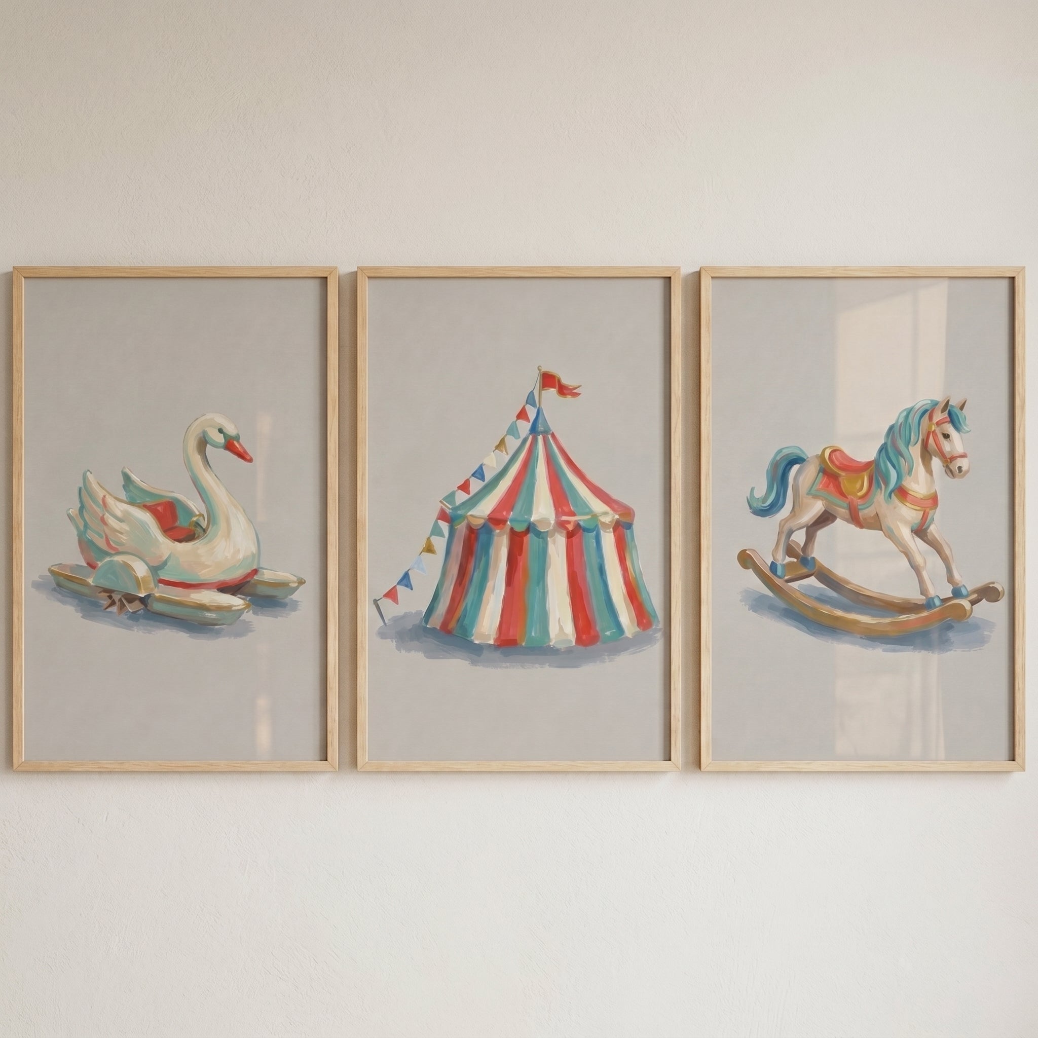 Vintage Muted Carnival Toy Wall Art Set of 3 - Vintage Fairground Charm