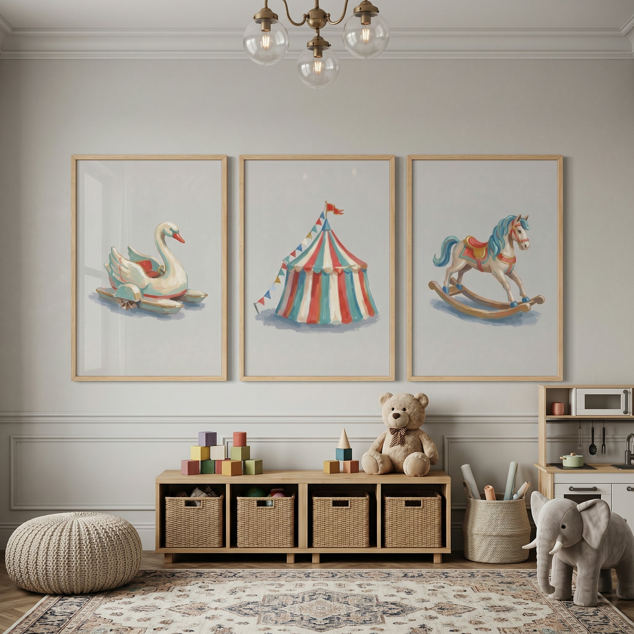 Vintage Muted Carnival Toy Wall Art Set of 3 - Vintage Fairground Charm