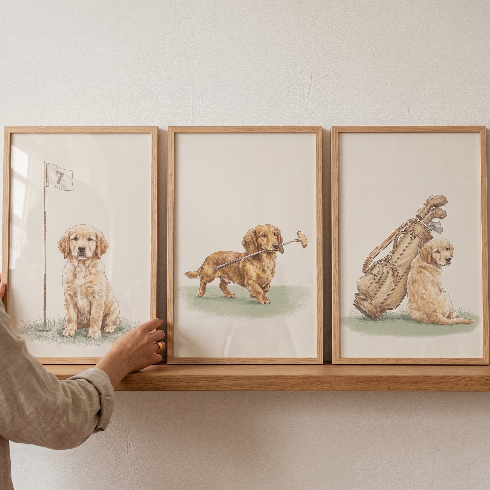 Vintage Neutral Golfing Dogs Wall Art Set of 3 - Pups And Putters