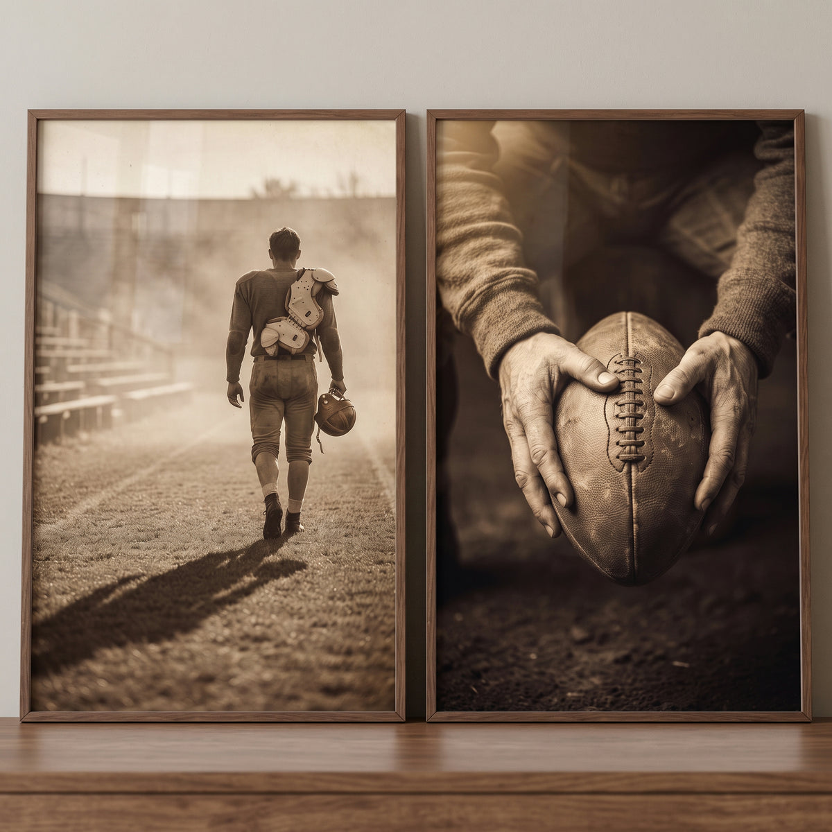 Vintage Nostalgic Football Sports Wall Art Set of 2 - Vintage Game Day