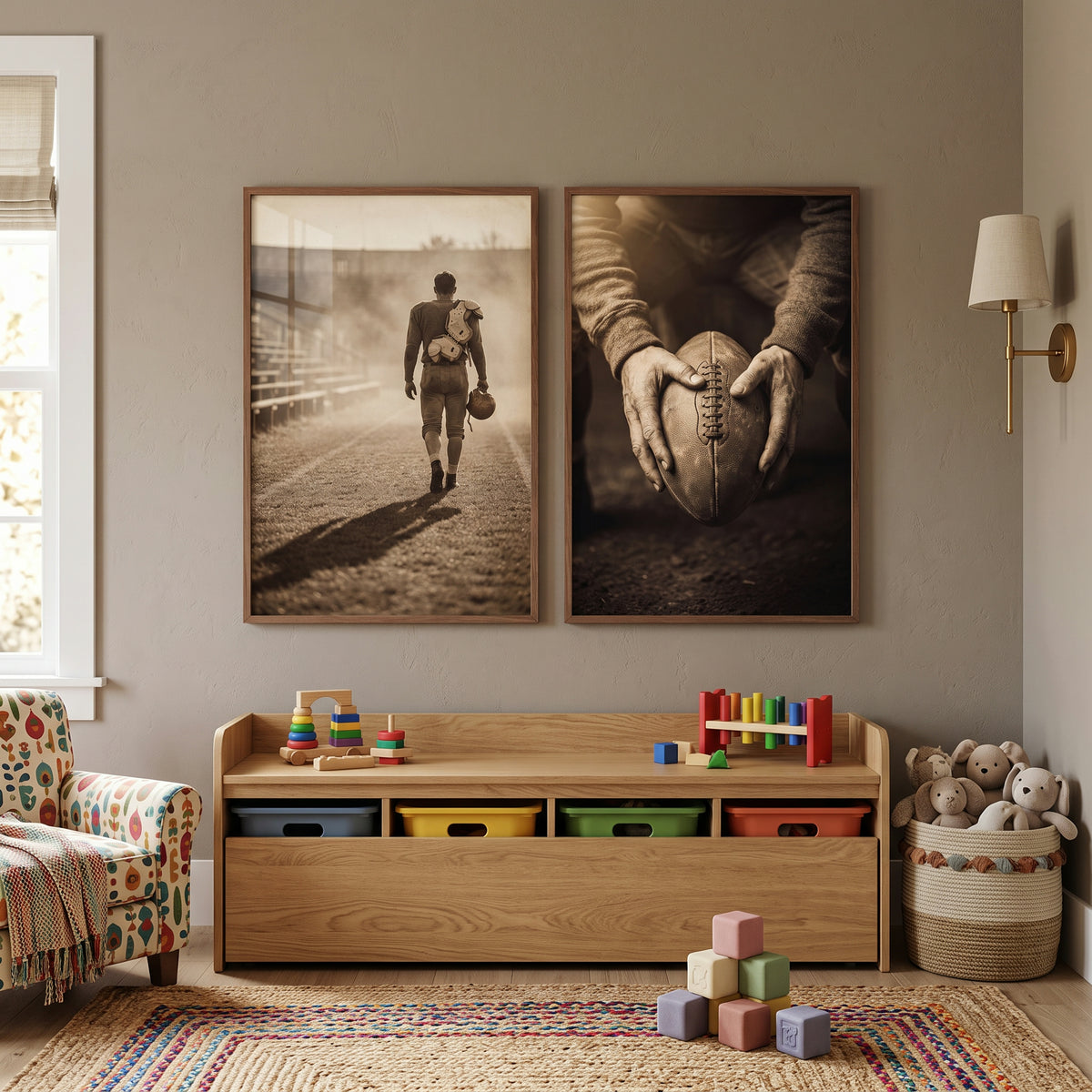 Vintage Nostalgic Football Sports Wall Art Set of 2 - Vintage Game Day