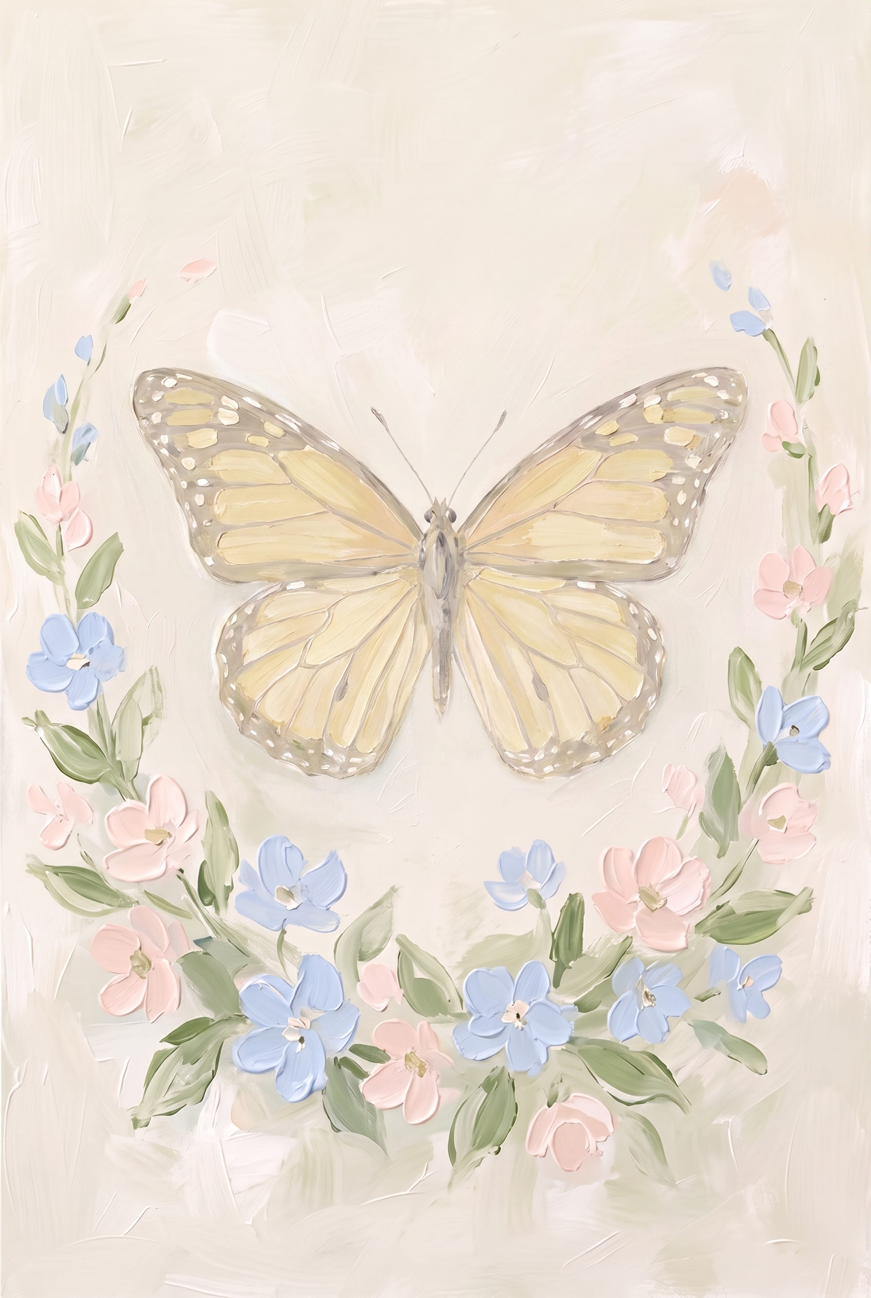 Vintage Pastel Floral Butterfly Wall Art - Pastel Floral Flutter