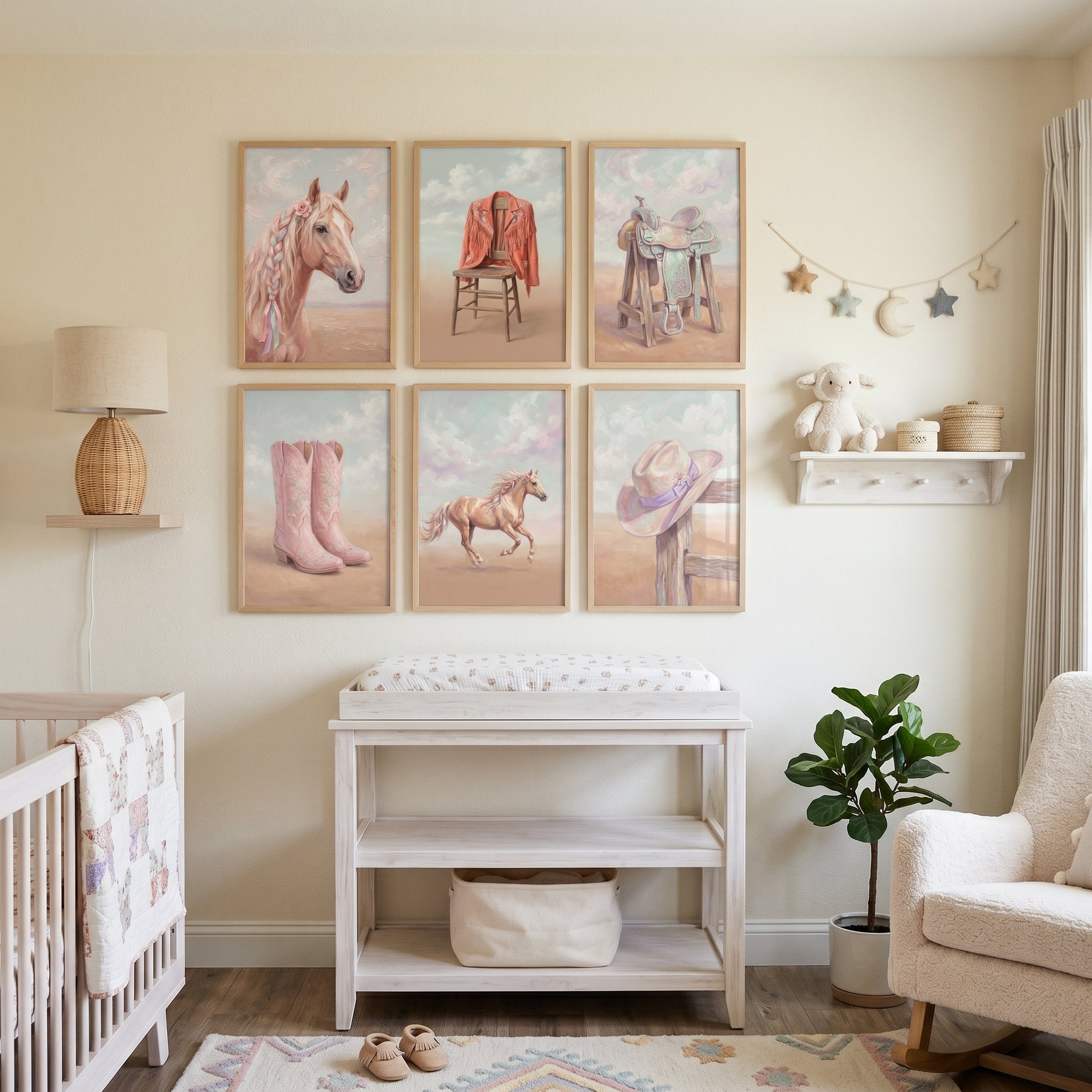 Vintage Peach Pink Cowgirl Print Set of 6 - Pastel Prairie Dreams