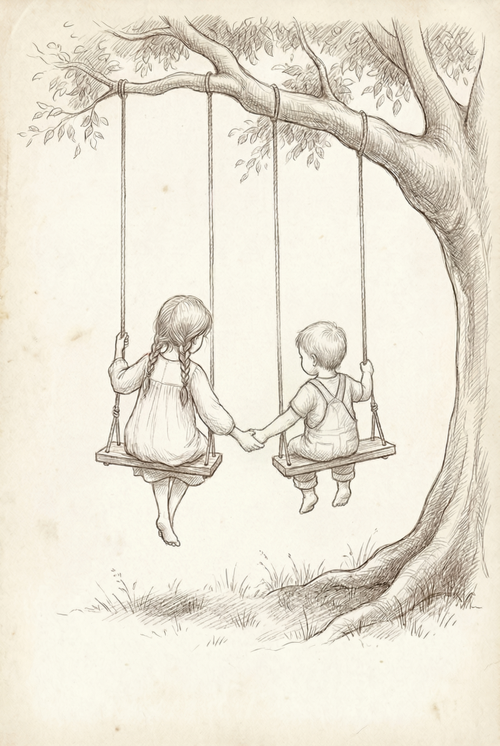 Vintage Pencil Swinging Children Wall Art - Childhood Bond