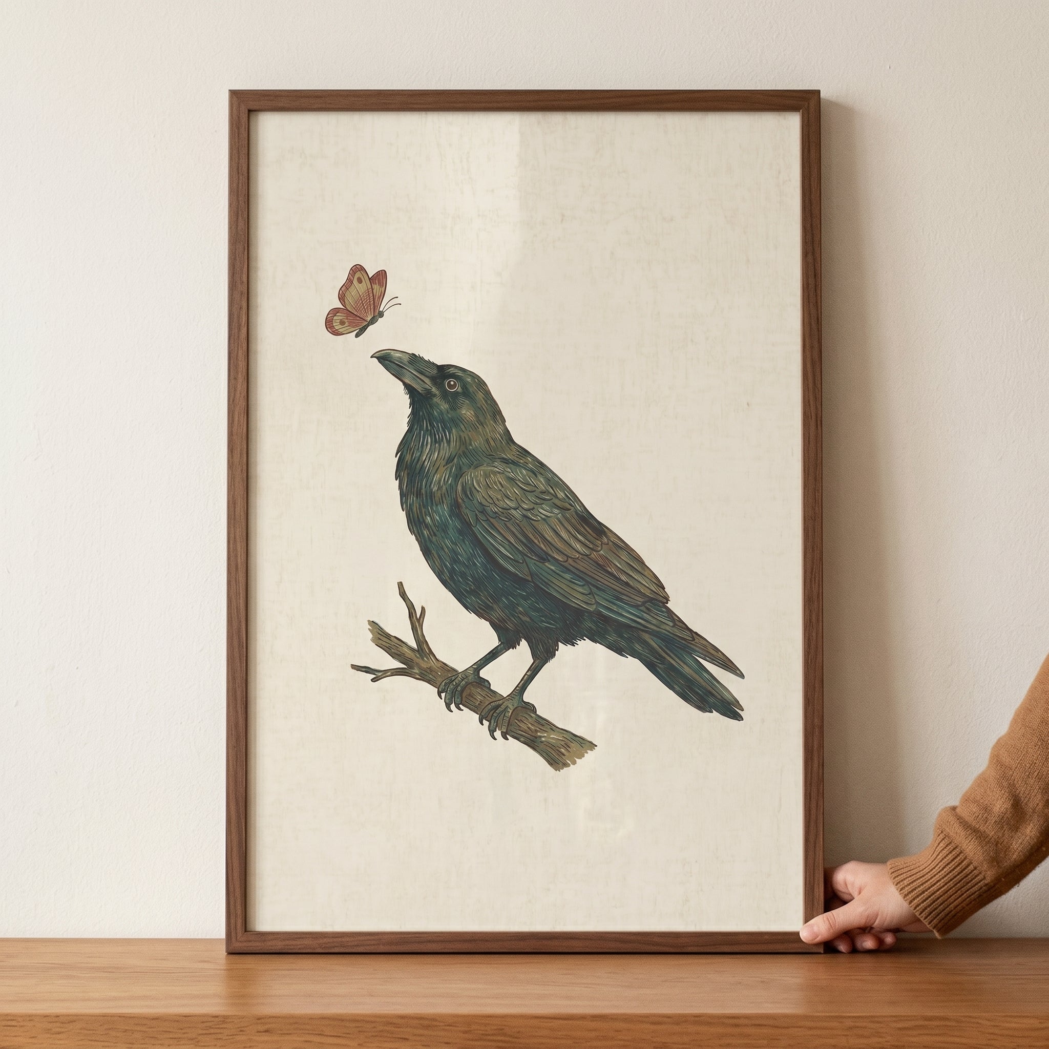 Vintage Perched Black Raven Wall Art - The Raven's Gaze