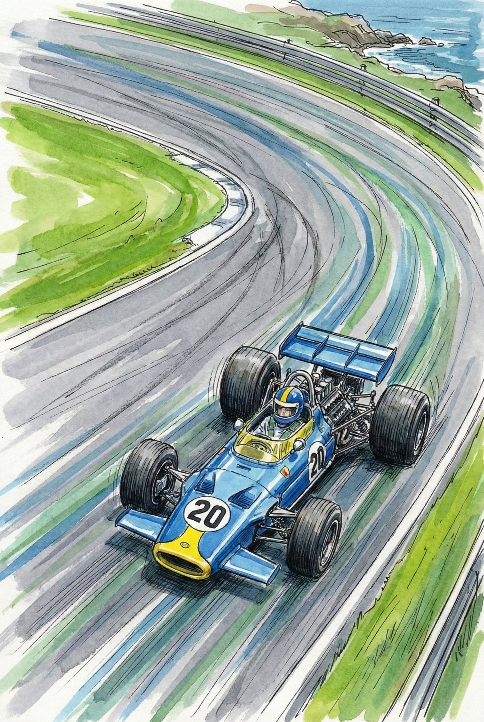 Vintage Race Car Art - Vintage Blue Racer