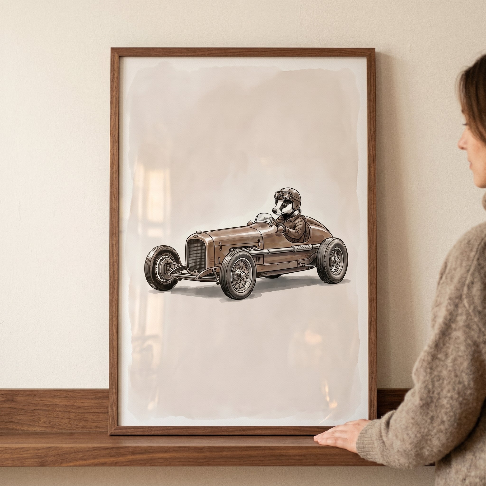 Vintage Race Car Badger Wall Art - Vintage Badger Racer