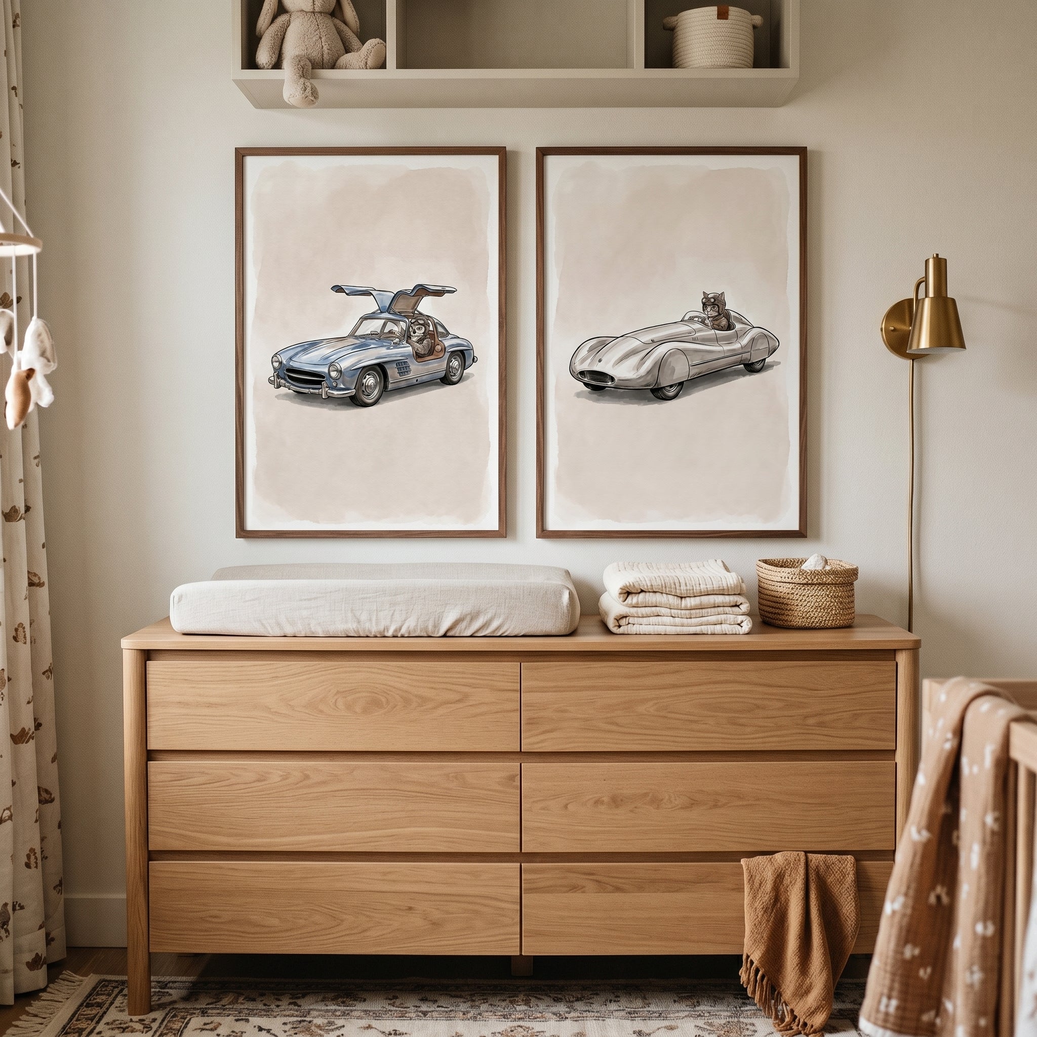 Vintage Racing Car Wall Art Set of 2 - Feline Vintage Racers