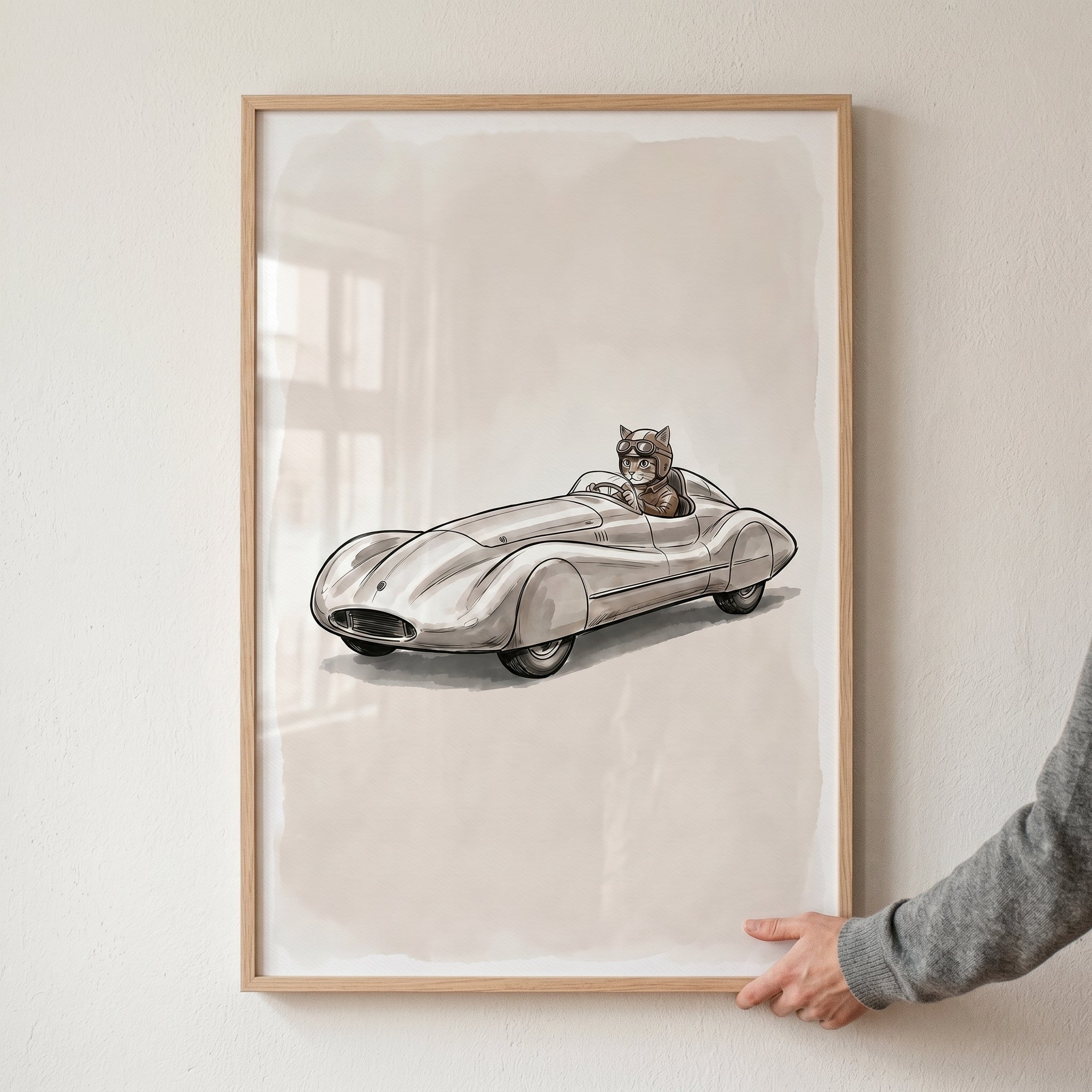 Vintage Racing Driving Cat Wall Art - Vintage Speedster Feline