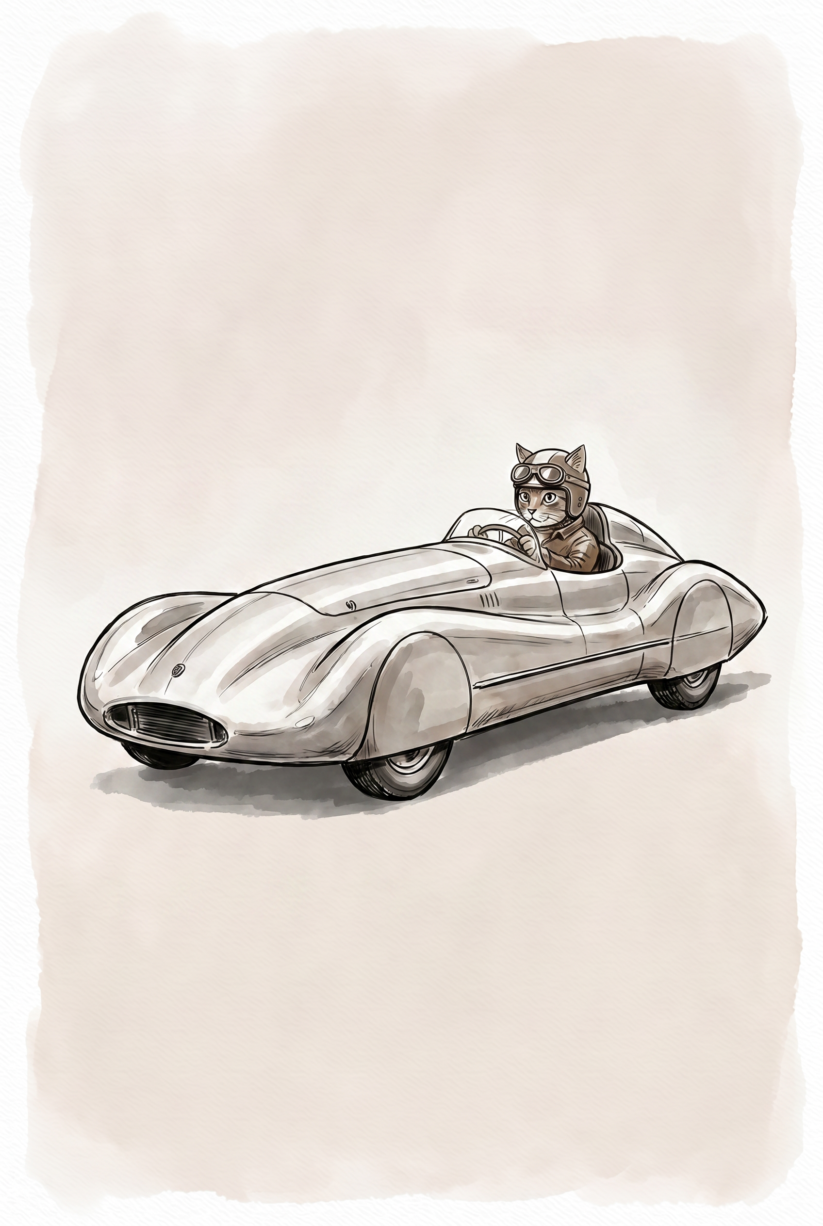 Vintage Racing Driving Cat Wall Art - Vintage Speedster Feline