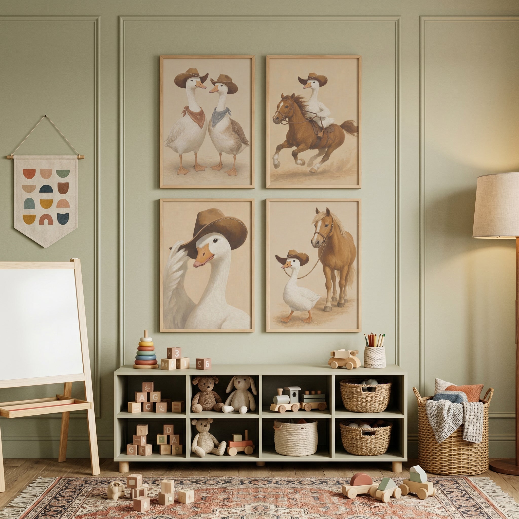 Vintage Rancher White Goose Wall Art Set of 4 - Galloping Gander
