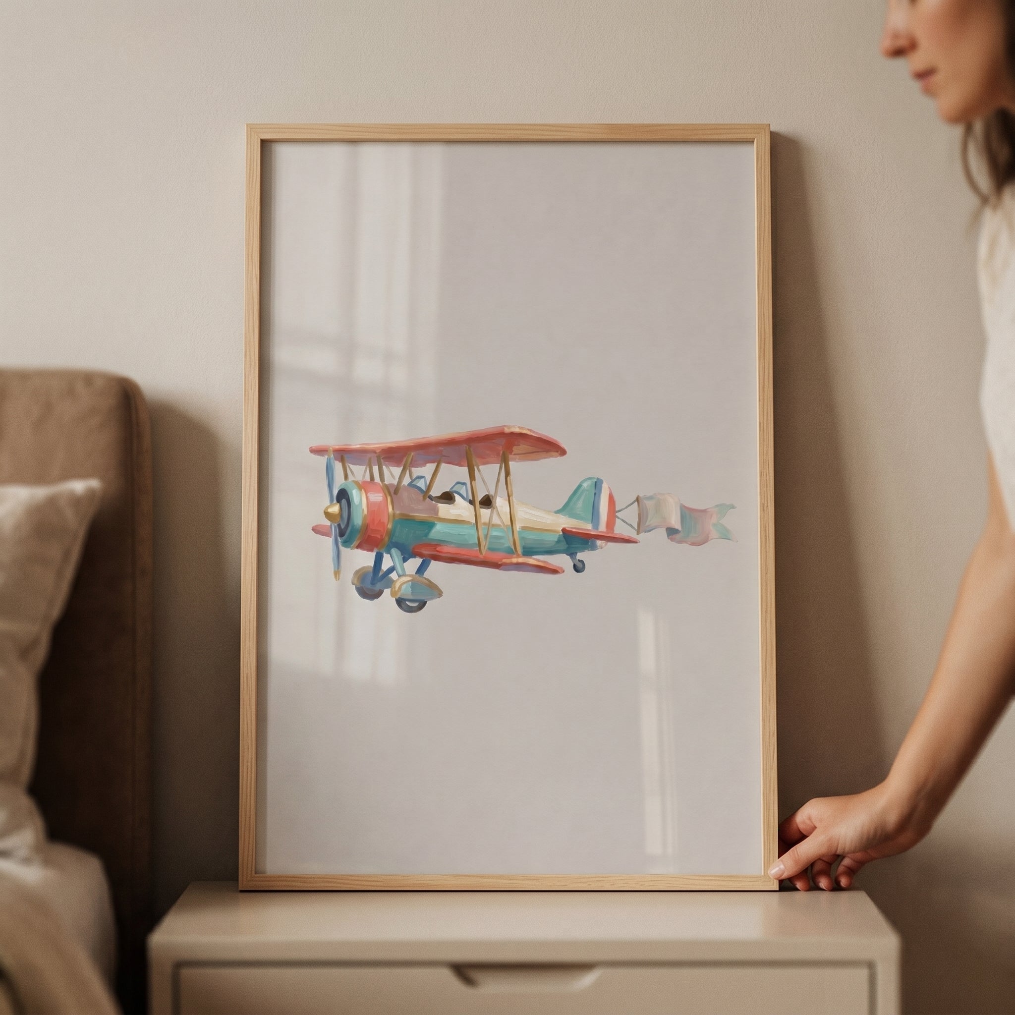 Vintage Red Wing Biplane Wall Art - Vintage Sky Flyer