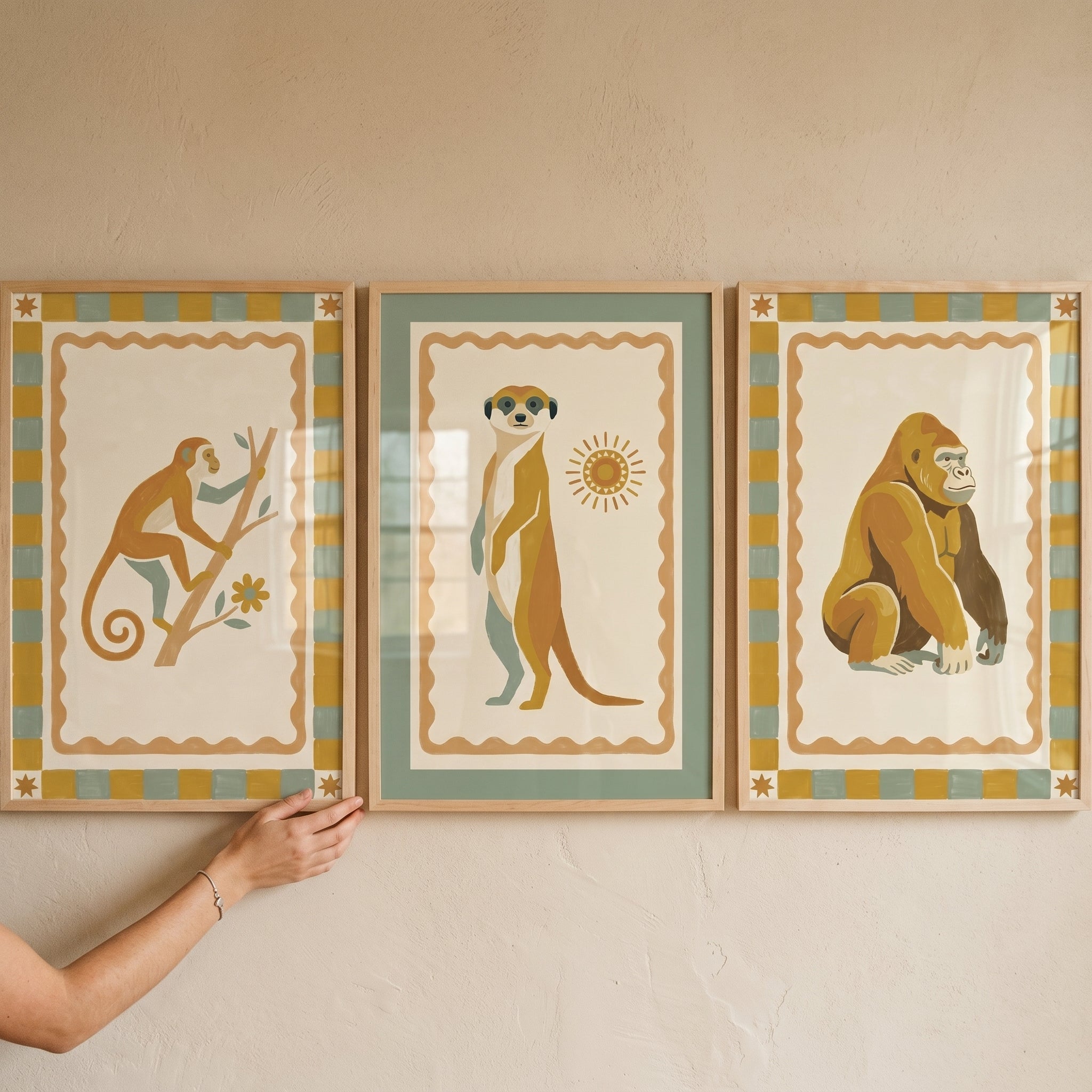 Vintage Savanna Animal Wall Art Set of 3 - Earthy Wildlife Set