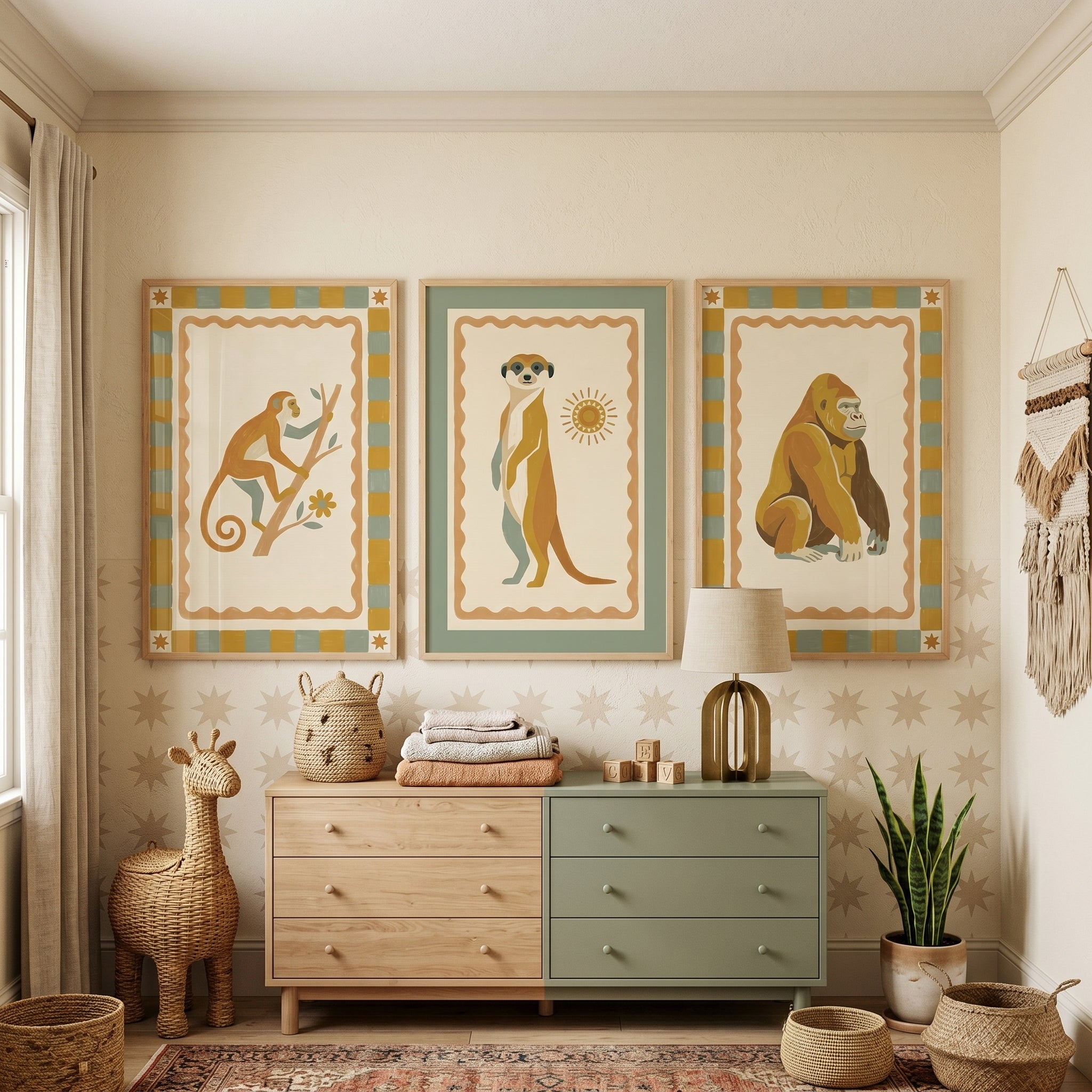 Vintage Savanna Animal Wall Art Set of 3 - Earthy Wildlife Set