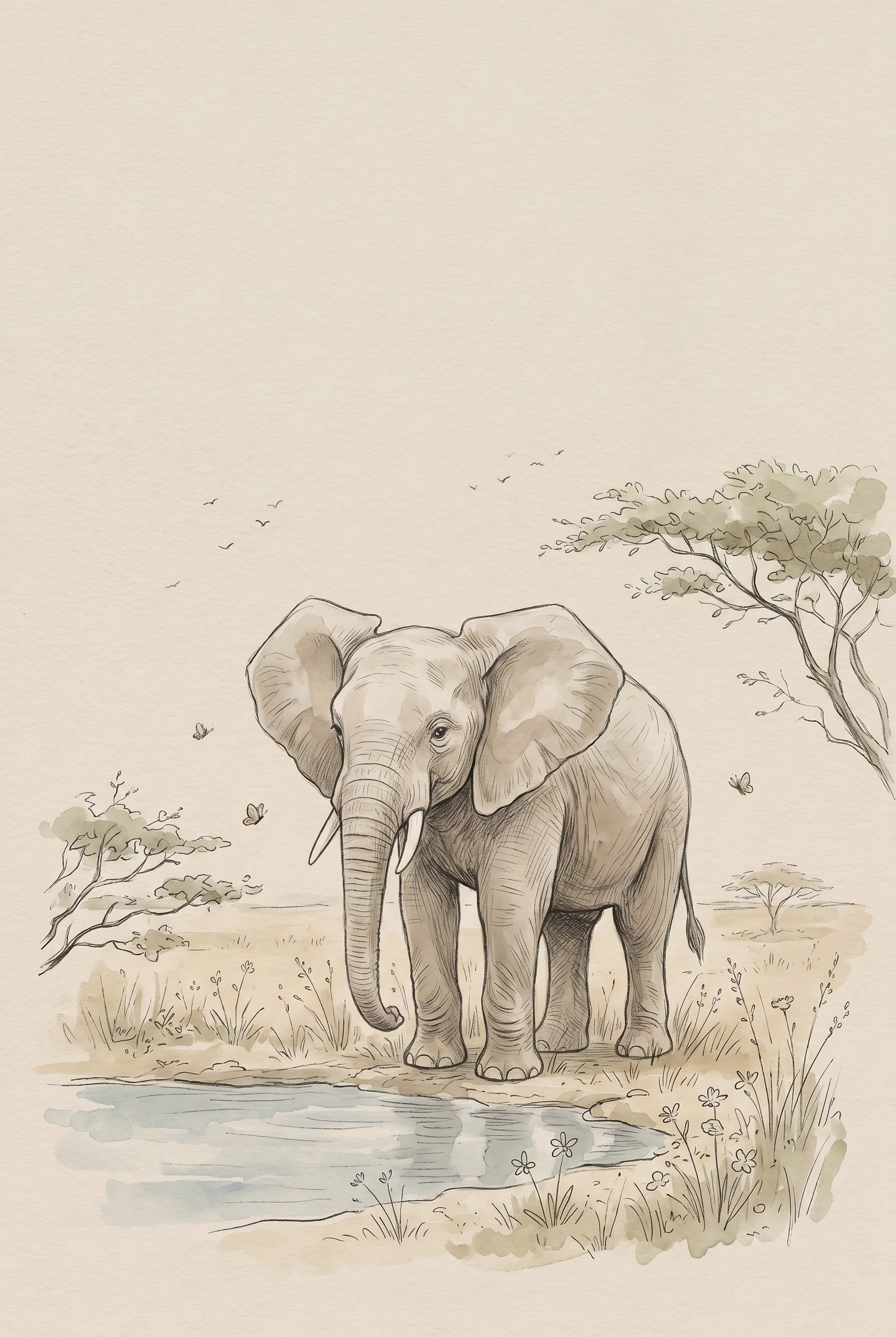 Vintage Savanna Elephant Wall Art - Gentle Savanna Giant