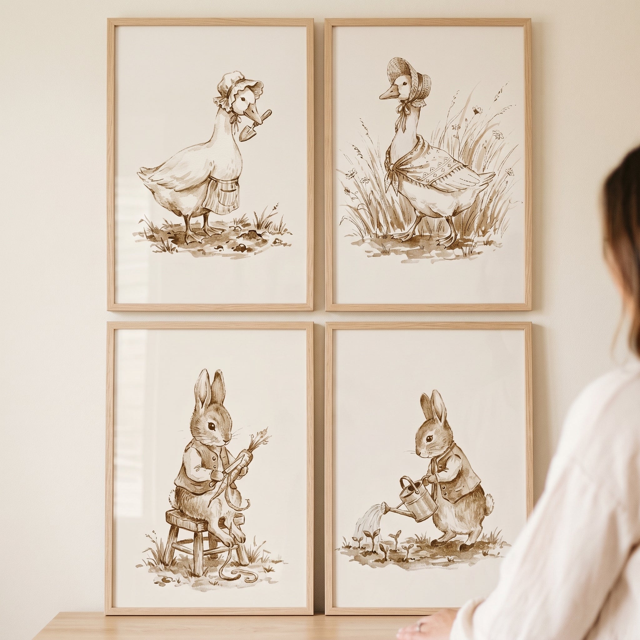Vintage Sepia Garden Animal Wall Art Set of 4 - Vintage Garden Sketches