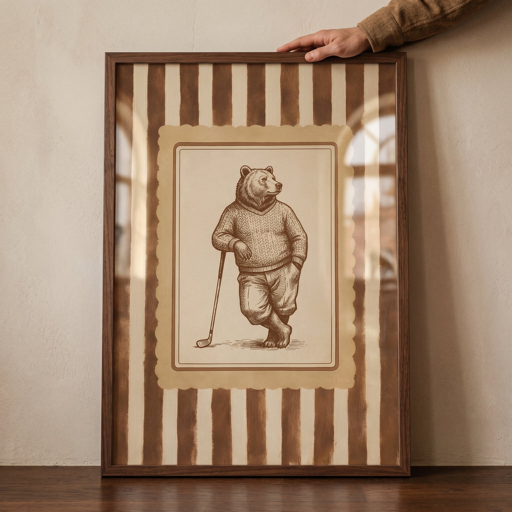 Vintage Sepia Golfing Bear Wall Art - The Golfing Grizzly