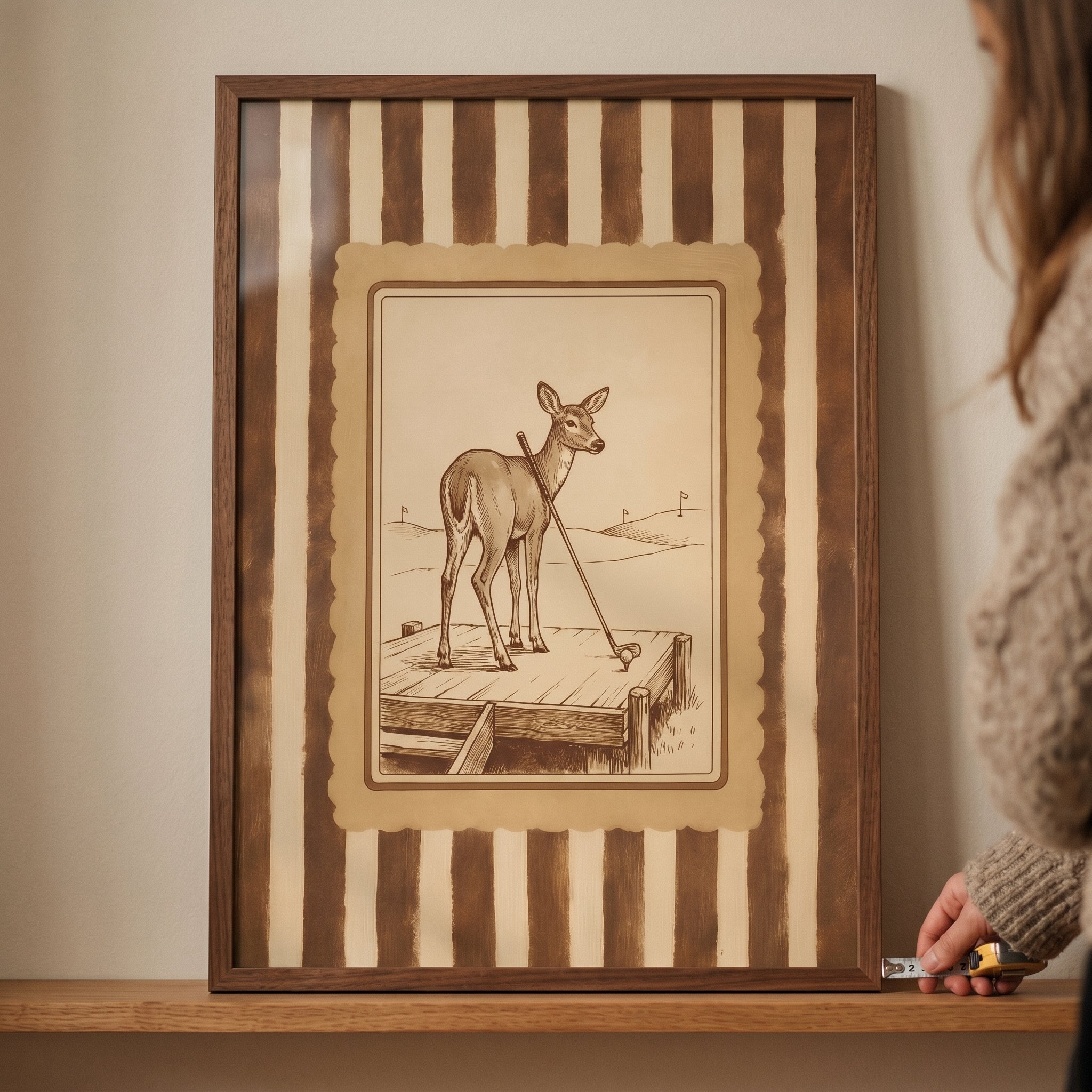 Vintage Sepia Golfing Deer Wall Art - Woodland Golf Pro
