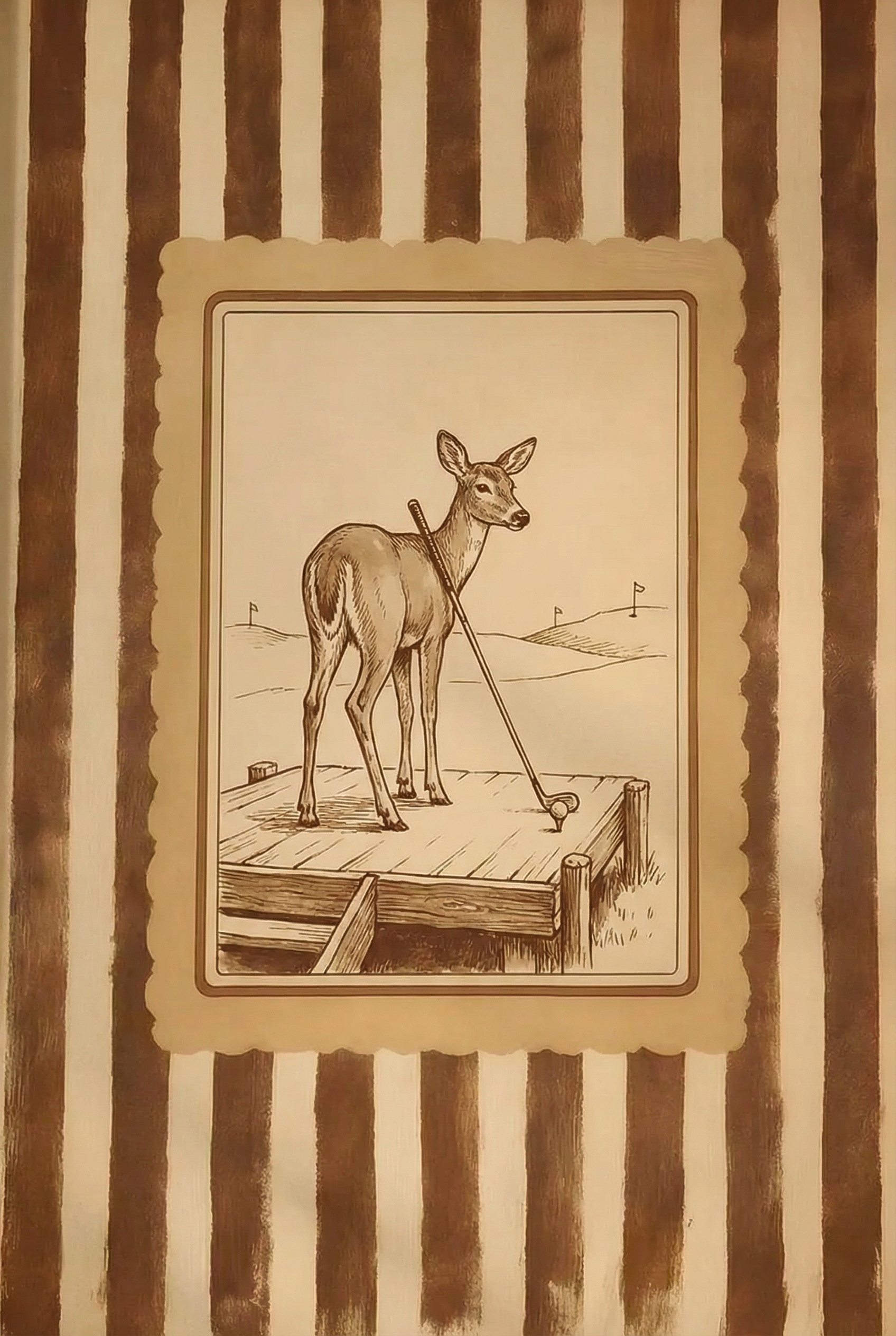 Vintage Sepia Golfing Deer Wall Art - Woodland Golf Pro