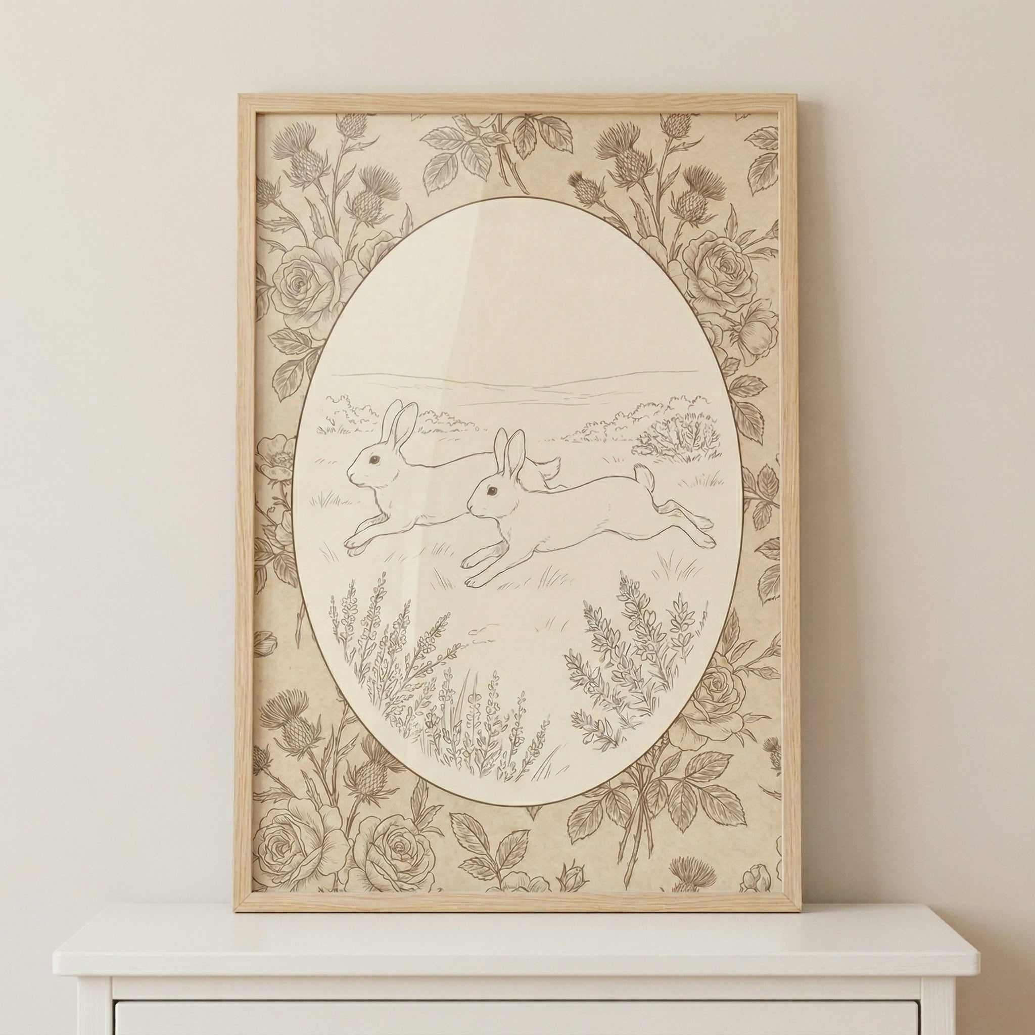 Vintage Sketch Running Hares Wall Art - Thistle And Hare
