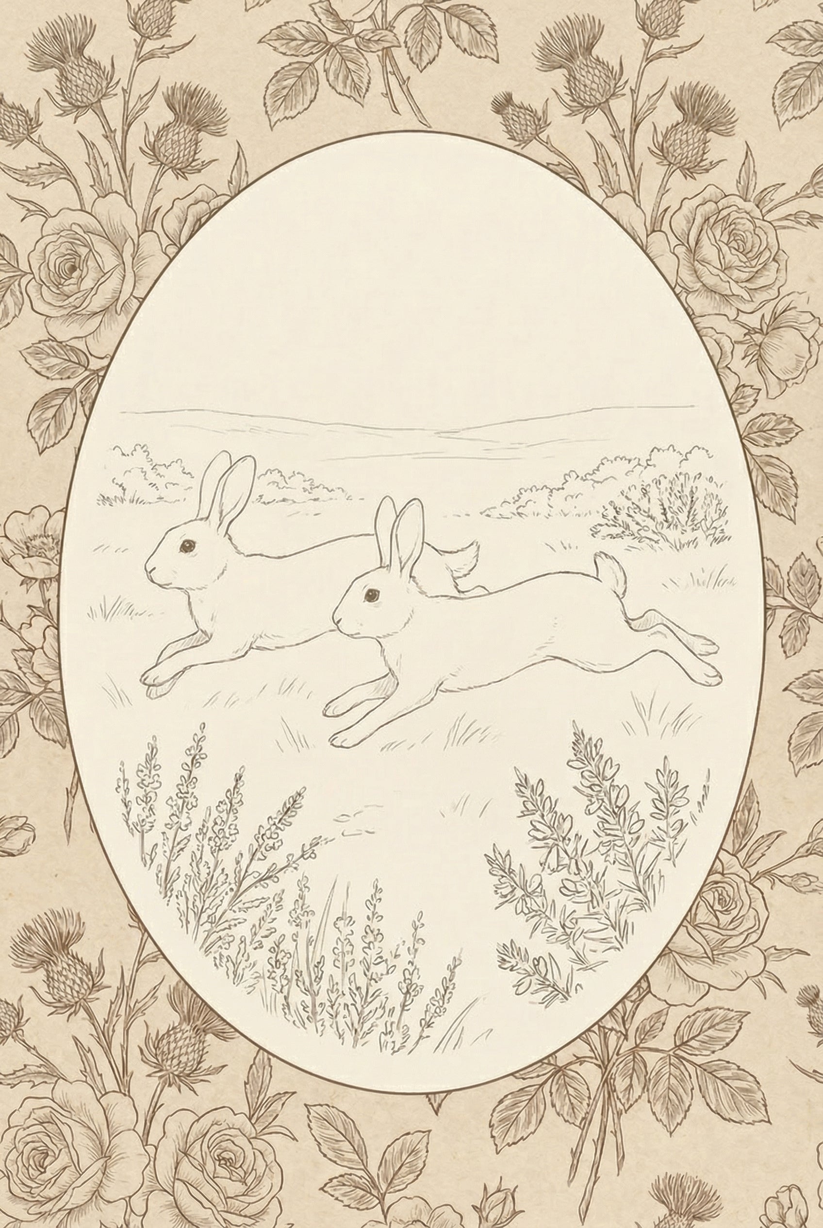 Vintage Sketch Running Hares Wall Art - Thistle And Hare