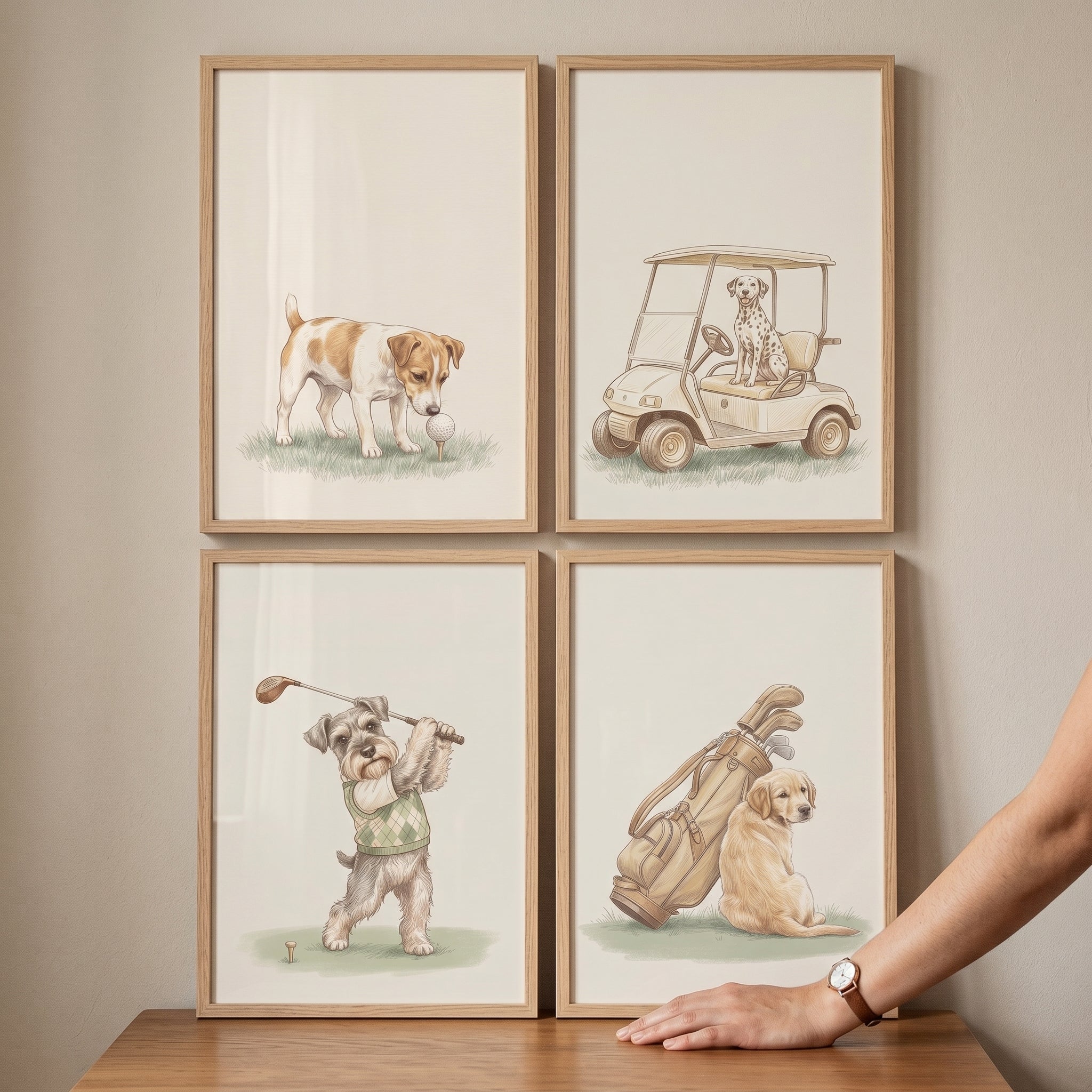 Vintage Sports Golfing Dogs Wall Art Set of 4 - Canine Tee Time