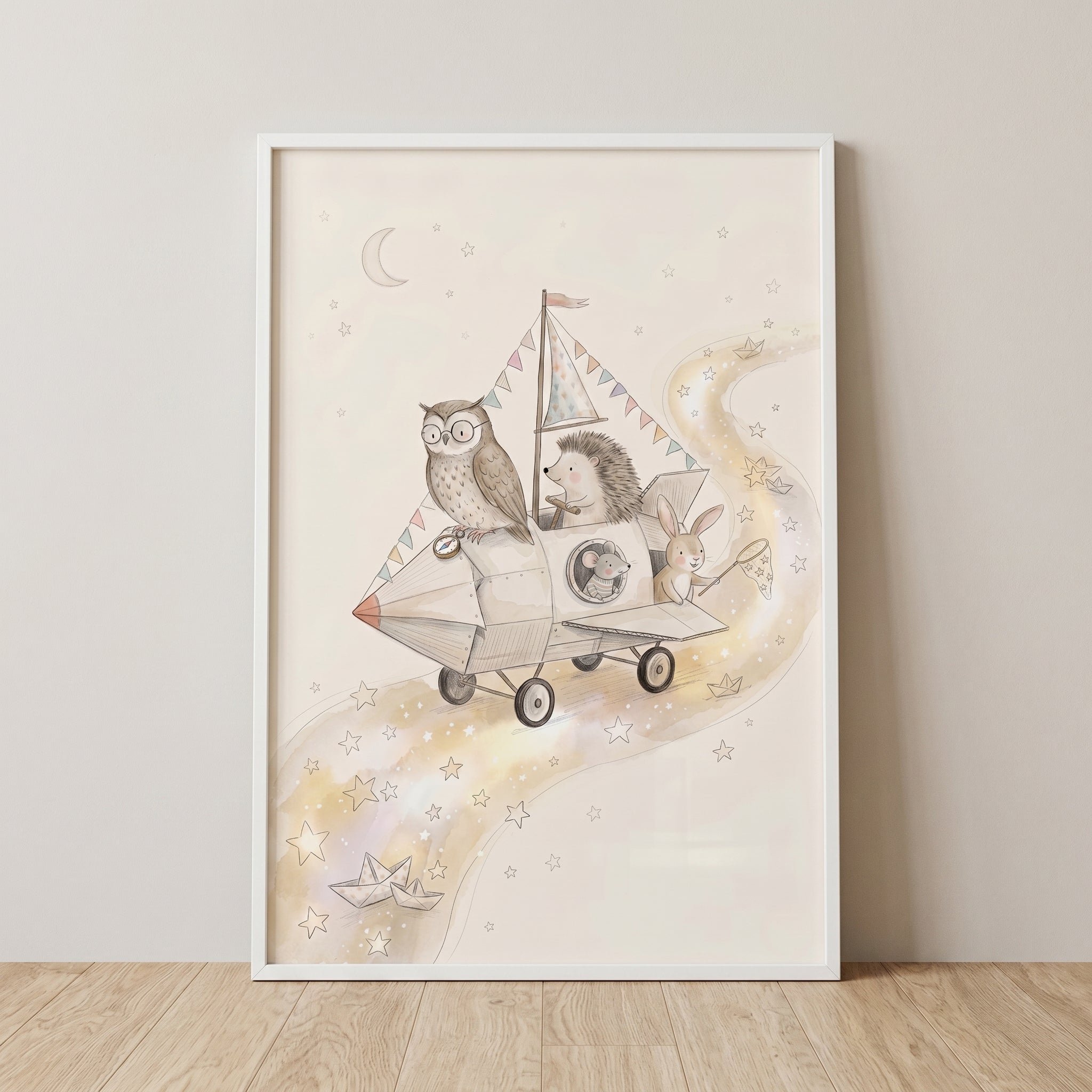 Vintage Starry Adventure Animals Wall Art - Whimsical Sky Voyagers