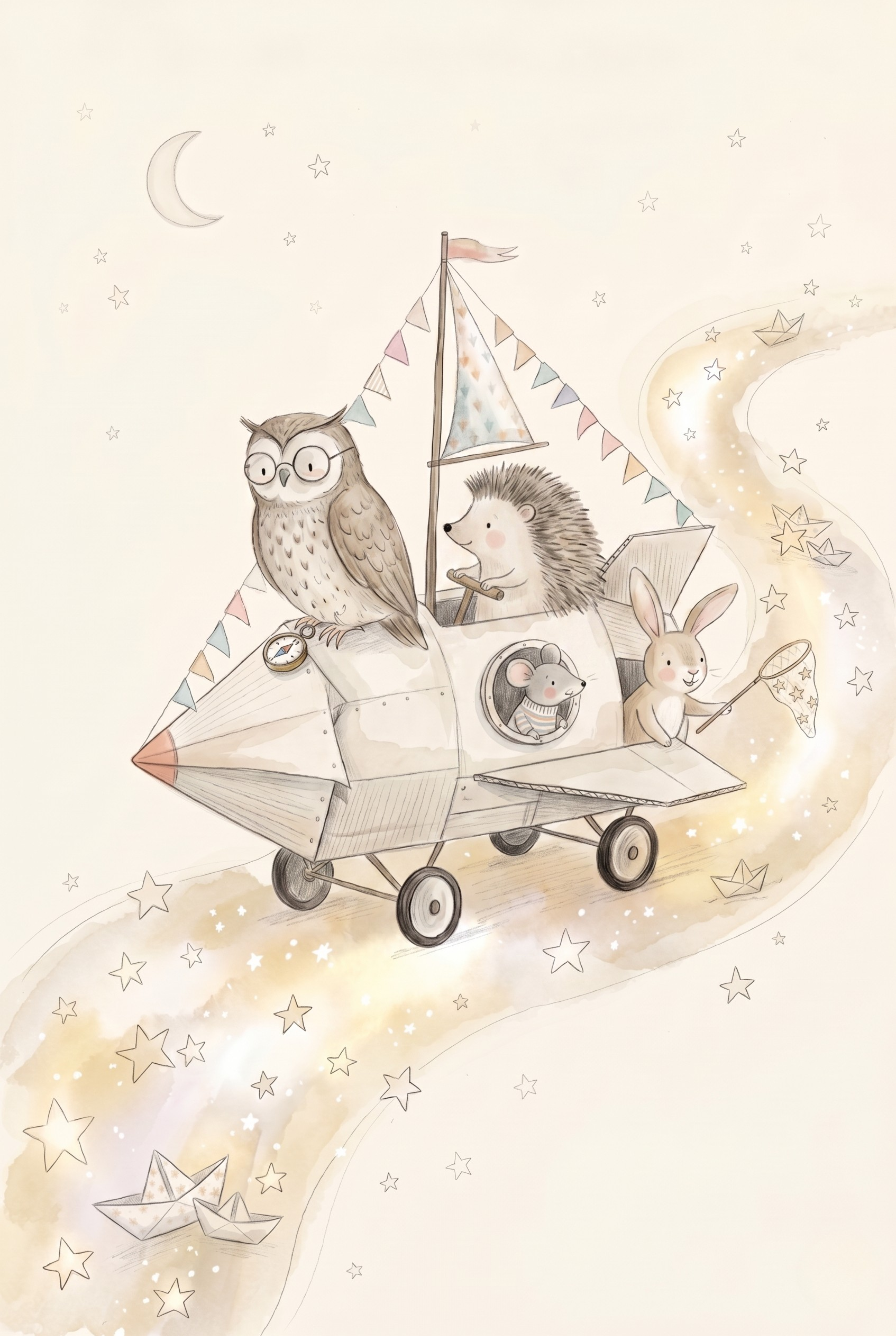 Vintage Starry Adventure Animals Wall Art - Whimsical Sky Voyagers