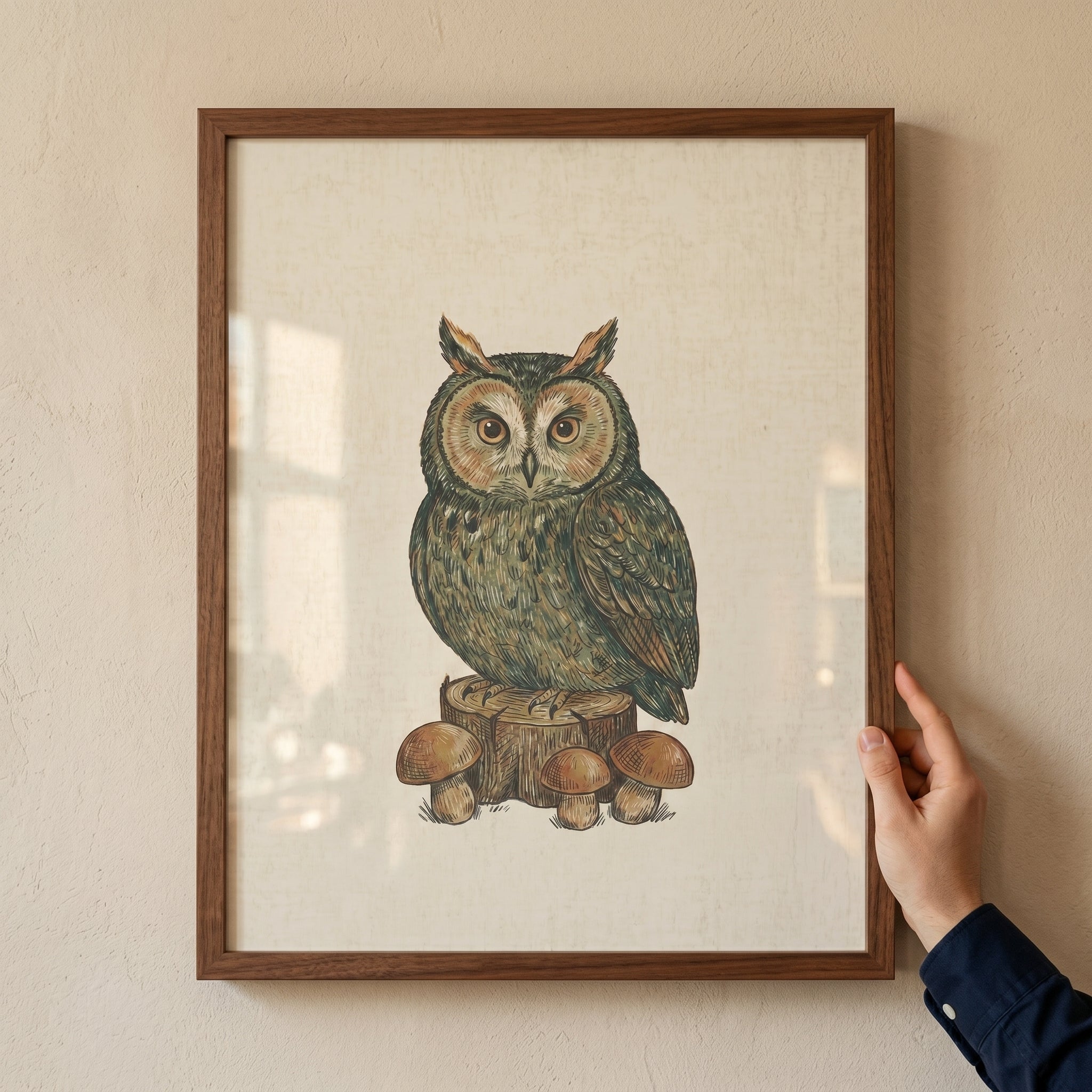 Vintage Stump Perched Owl Wall Art - Vintage Forest Owl
